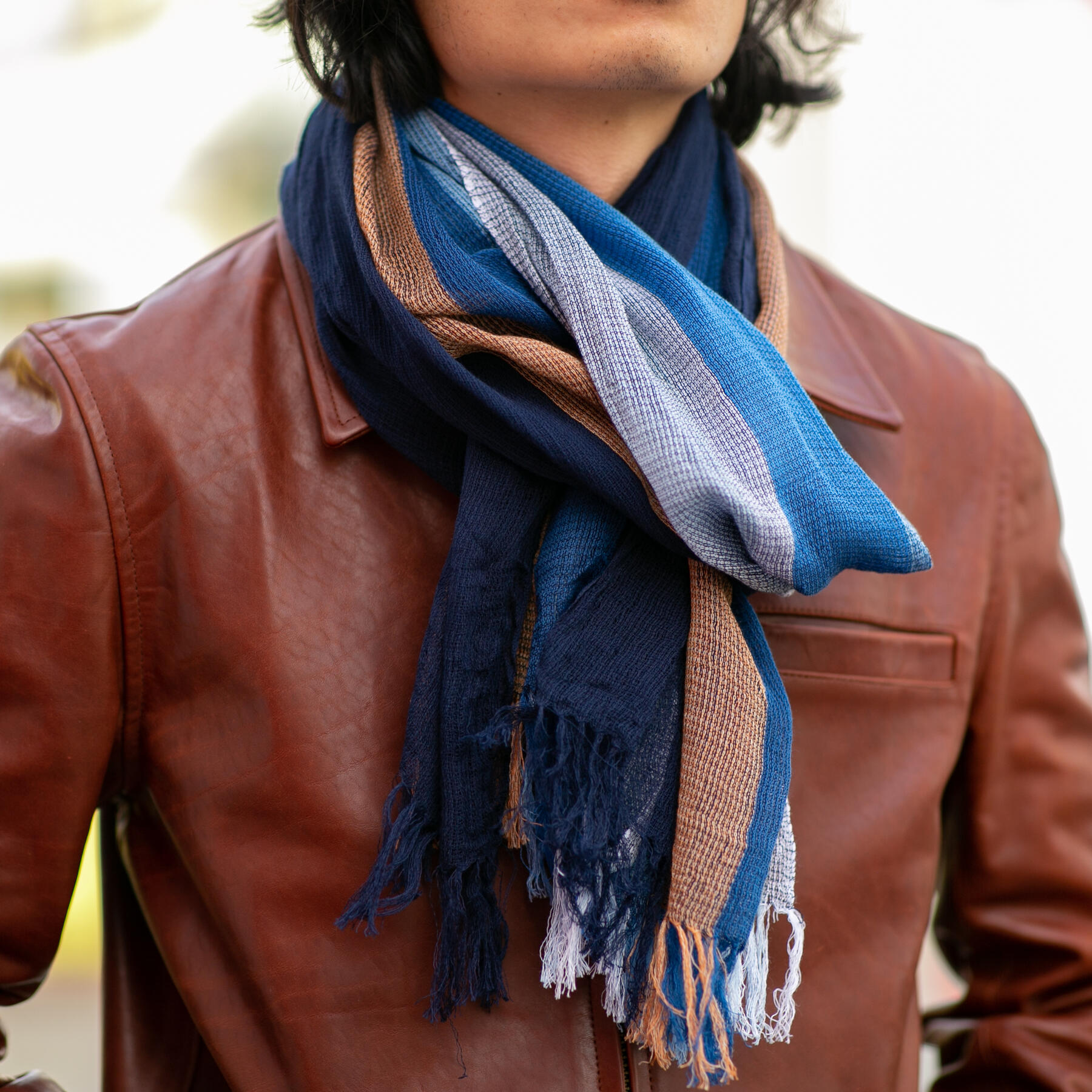 gustin japan persimmon indigo fade selvedge scarf