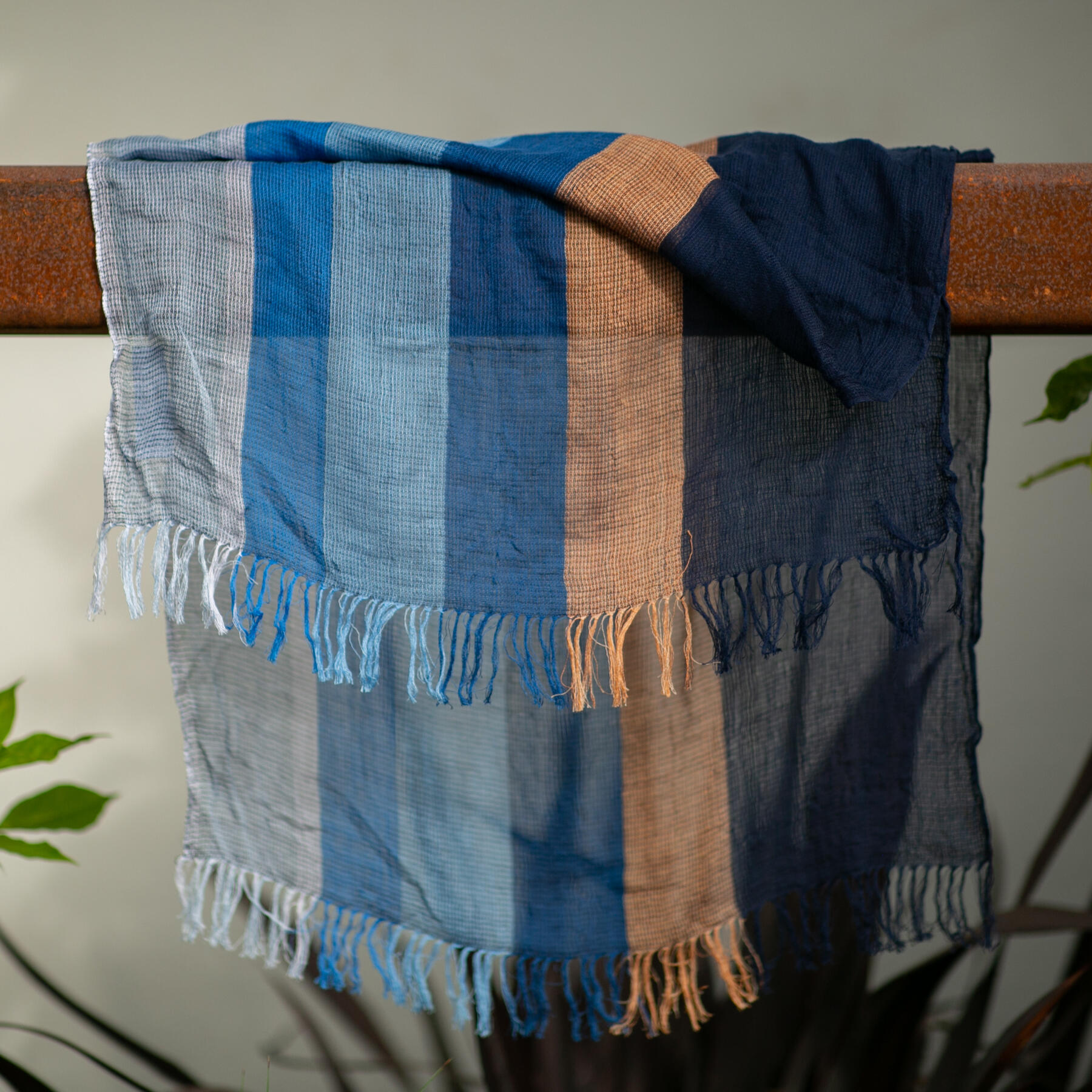 gustin japan persimmon indigo fade selvedge scarf