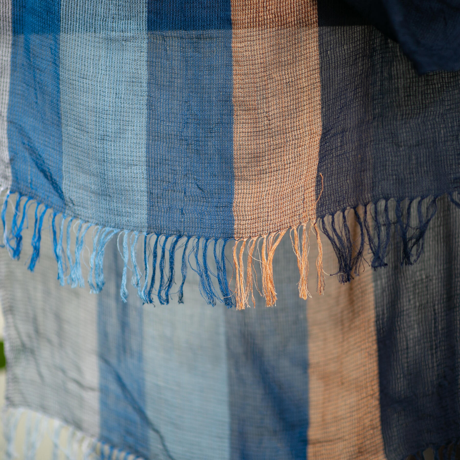 gustin japan persimmon indigo fade selvedge scarf
