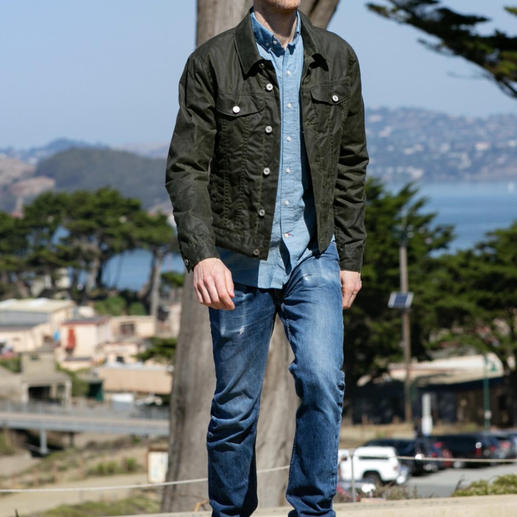 gustin olive waxed lined trucker