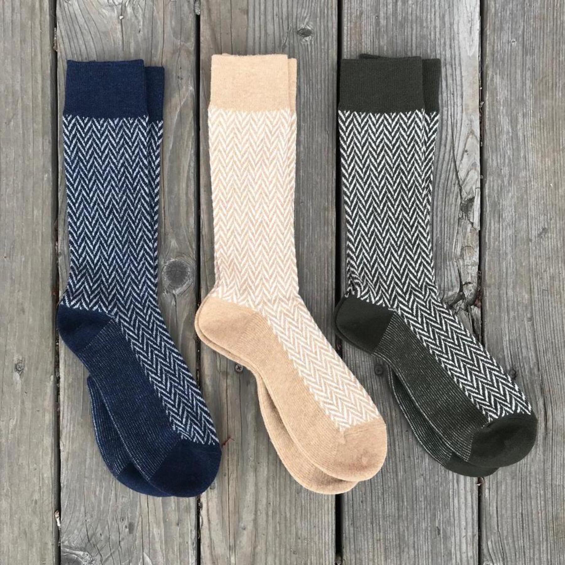 gustin japan herringbone wool sock 3pk (pine, camel, navy)