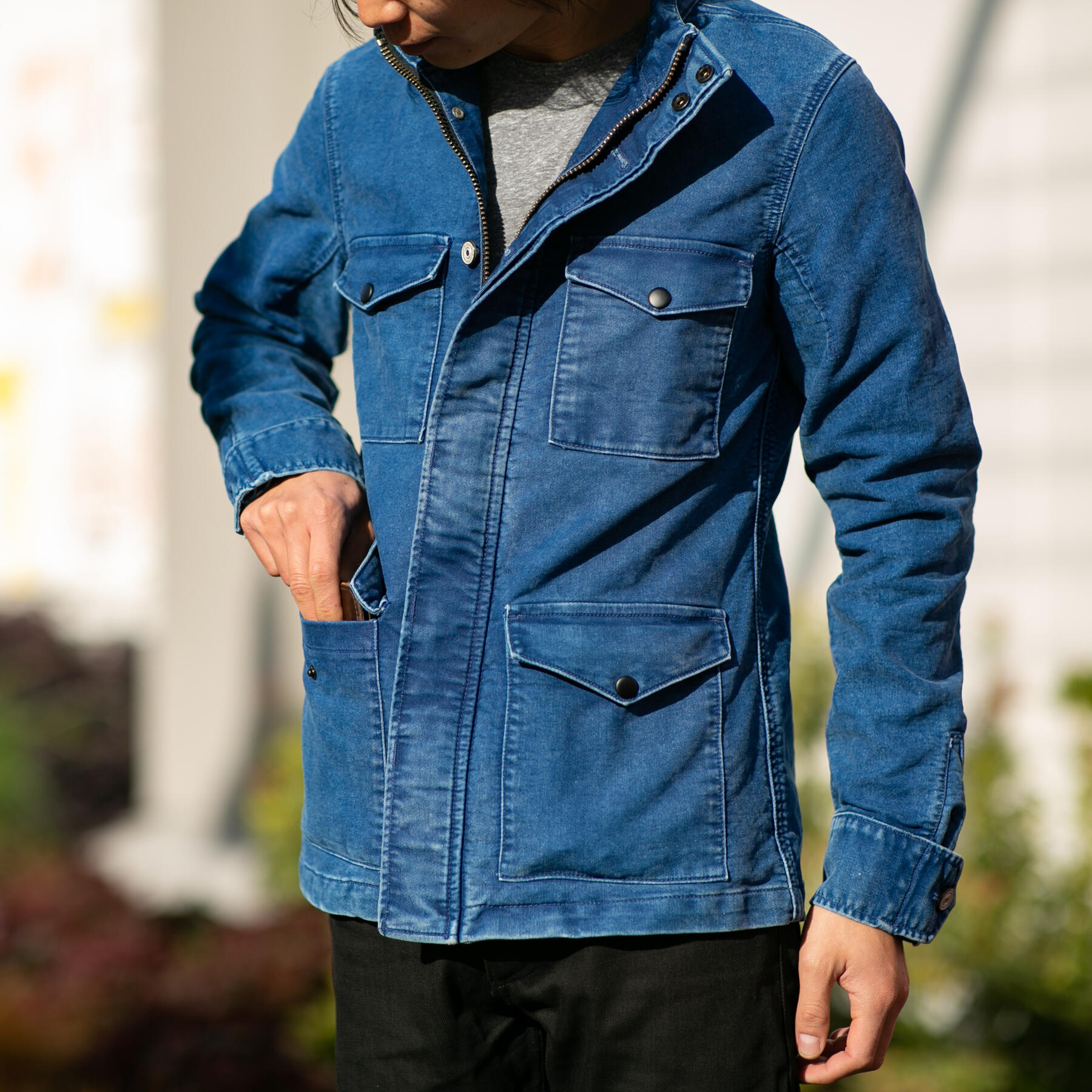 gustin field jacket - indigo dyed moleskin - pumice wash