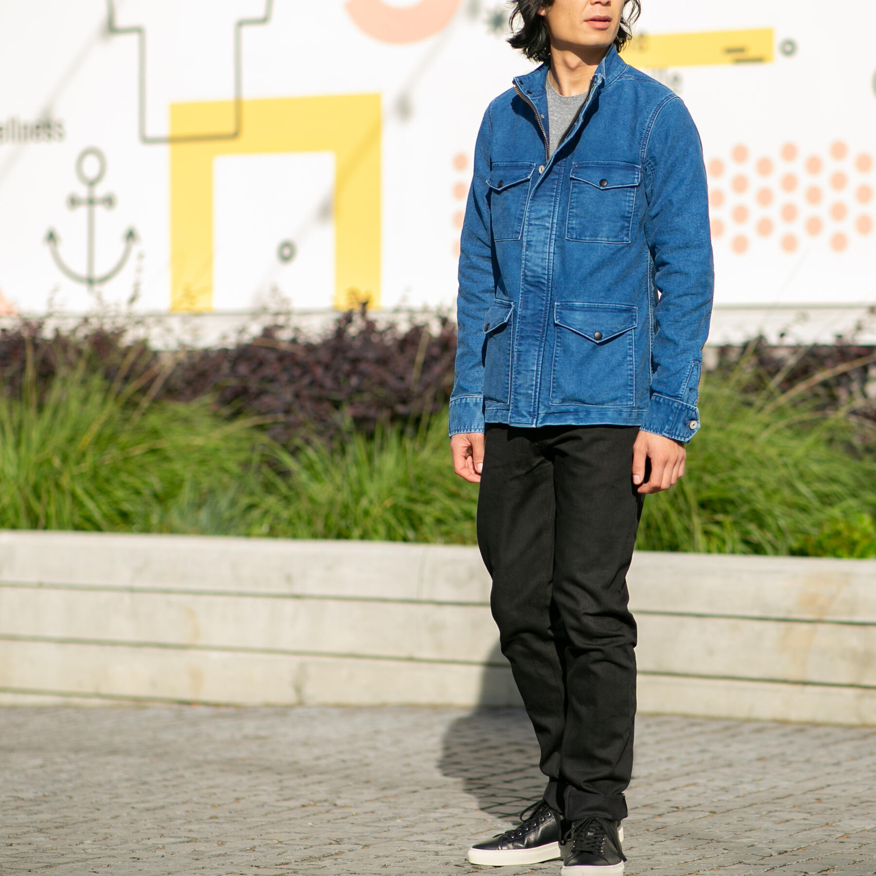 gustin field jacket - indigo dyed moleskin - pumice wash