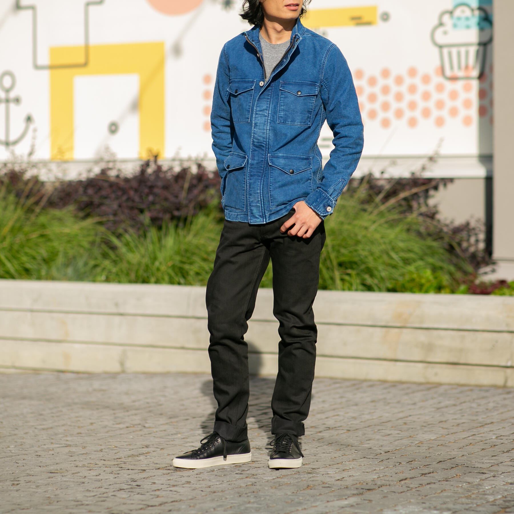 gustin field jacket - indigo dyed moleskin - pumice wash