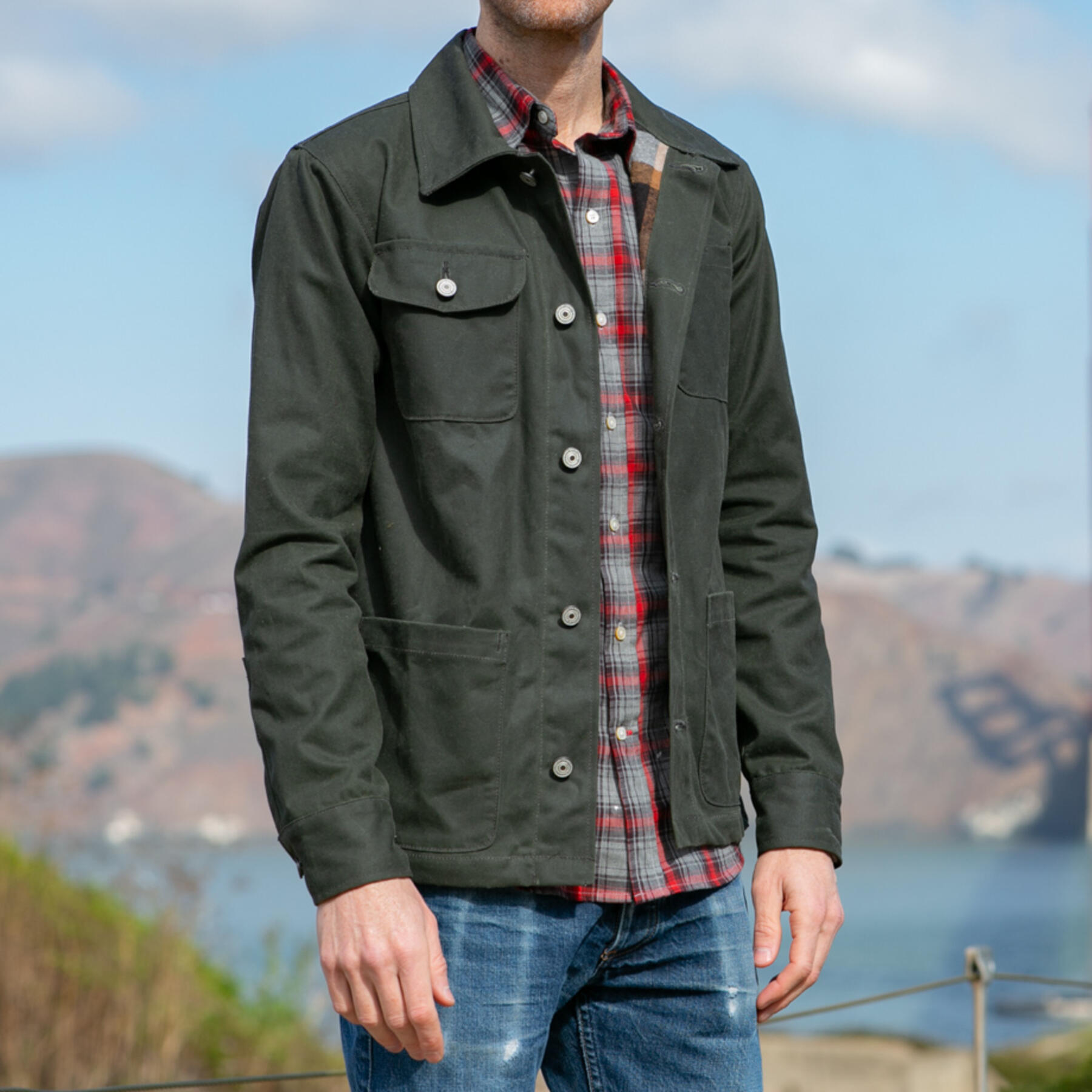 gustin chore coat - olive waxed canvas