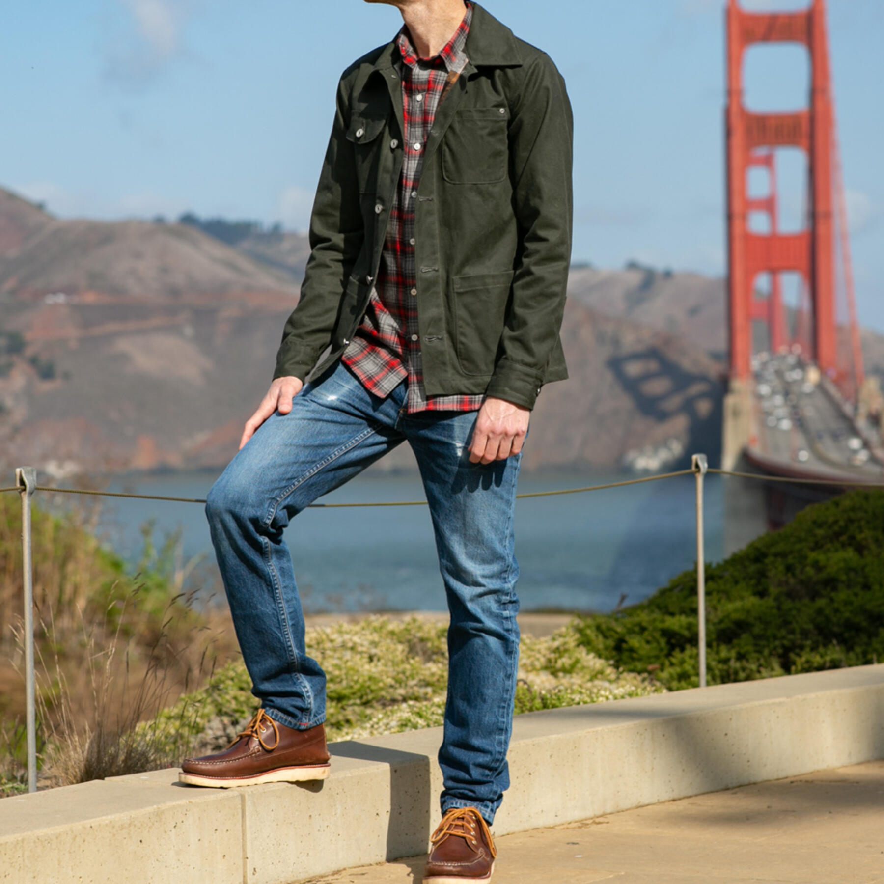 gustin chore coat - olive waxed canvas