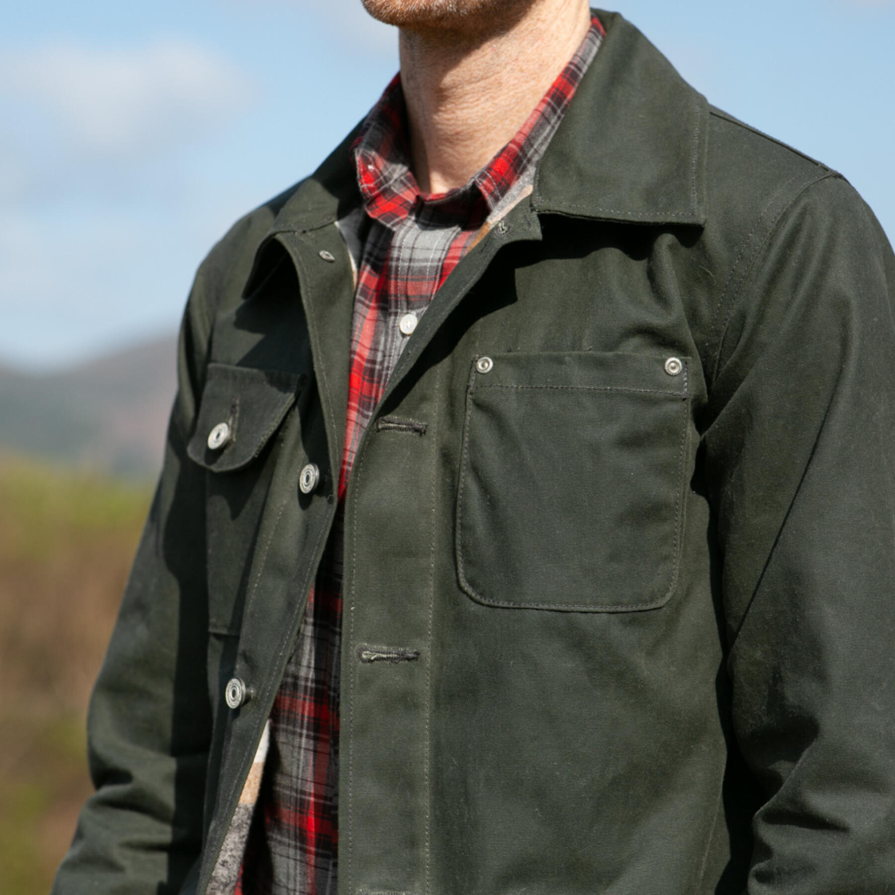 gustin chore coat - olive waxed canvas