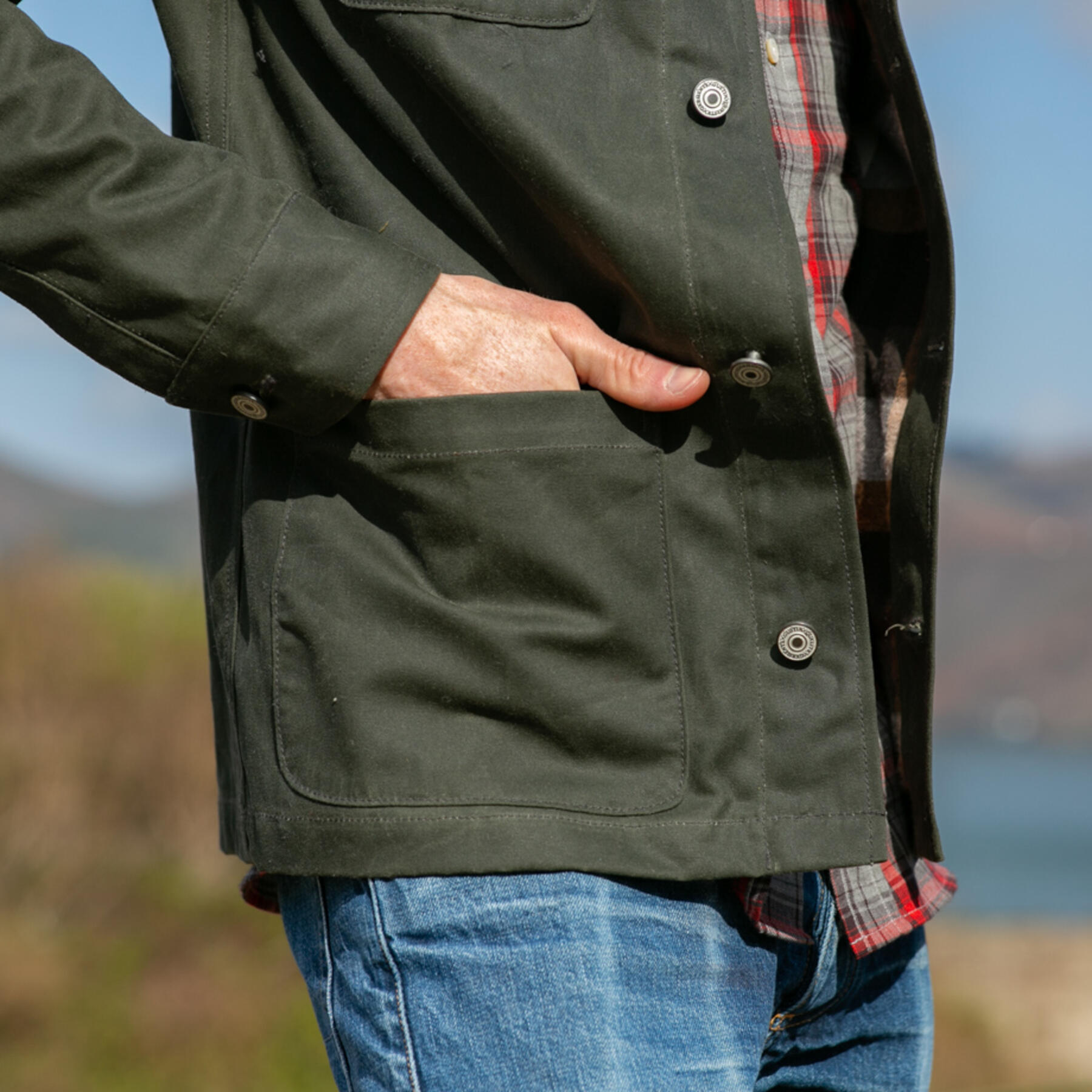 gustin chore coat - olive waxed canvas
