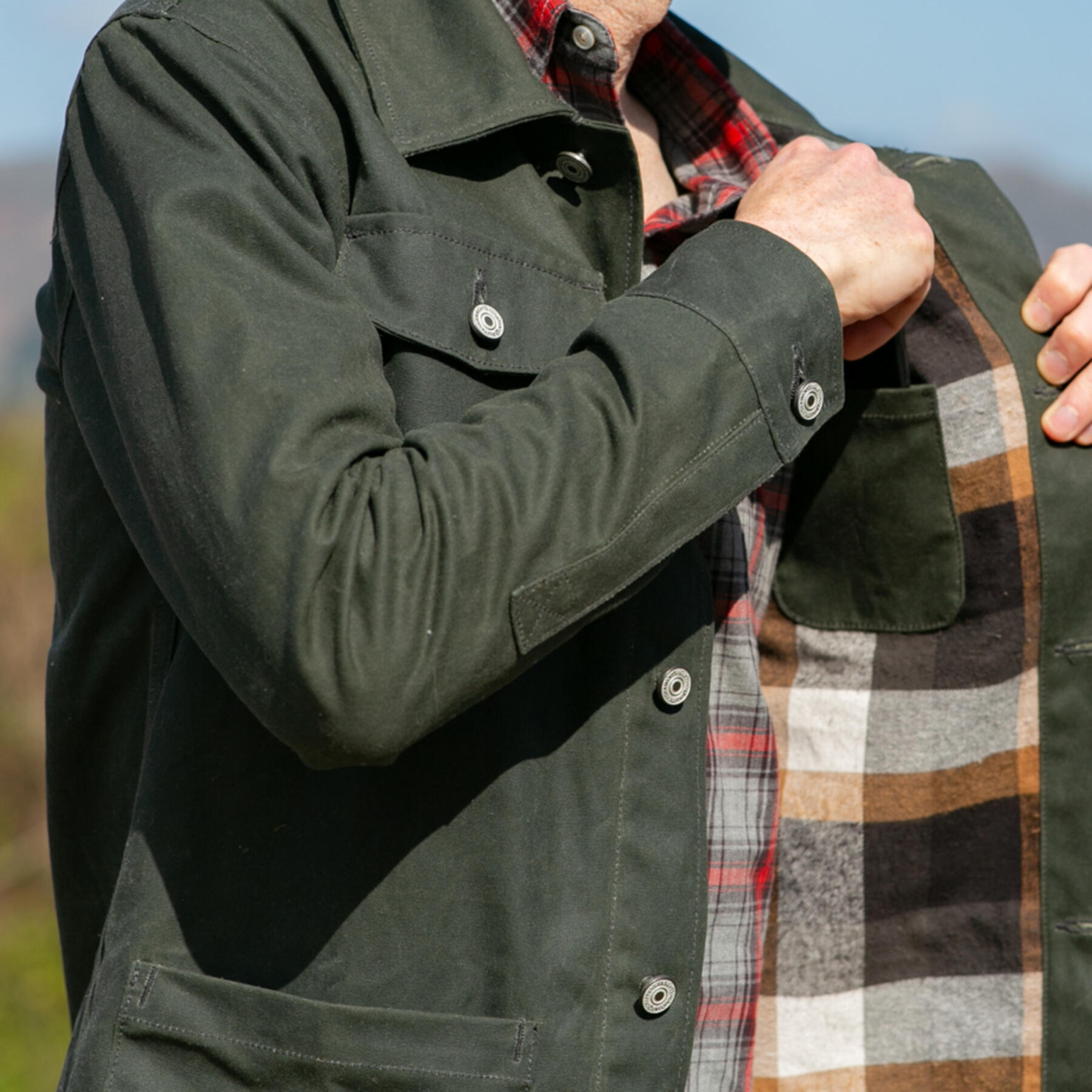 gustin chore coat - olive waxed canvas