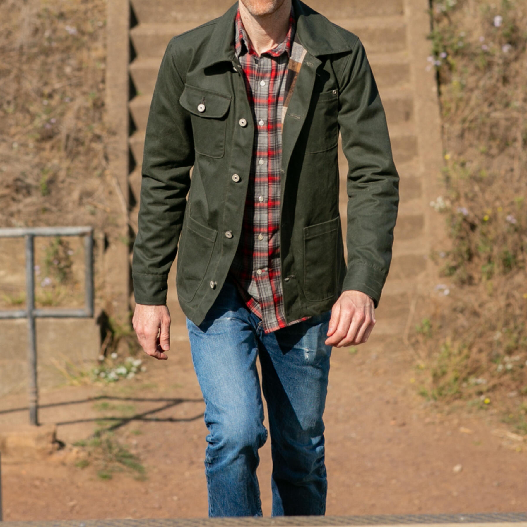 gustin chore coat - olive waxed canvas