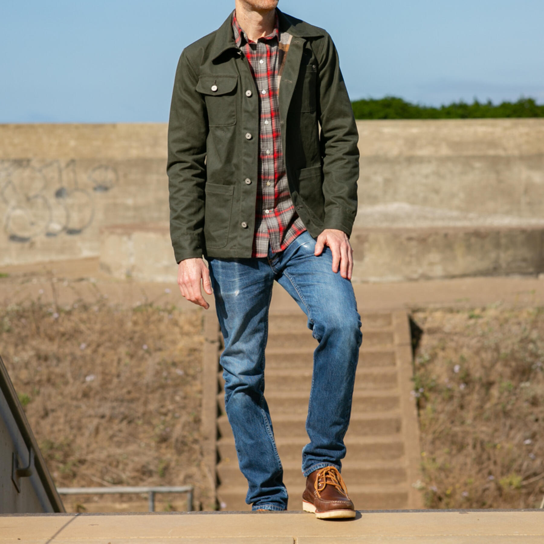 gustin chore coat - olive waxed canvas
