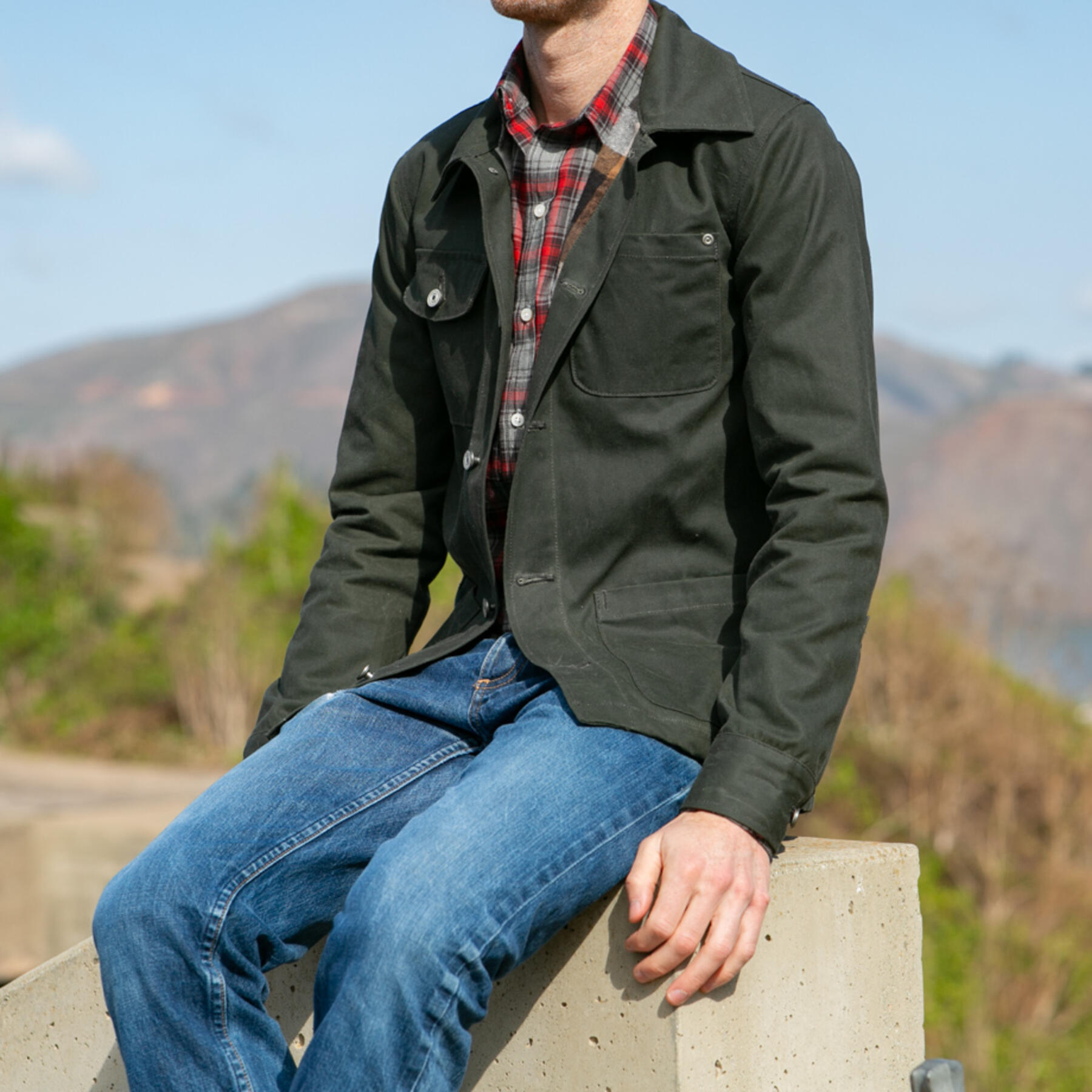 gustin chore coat - olive waxed canvas