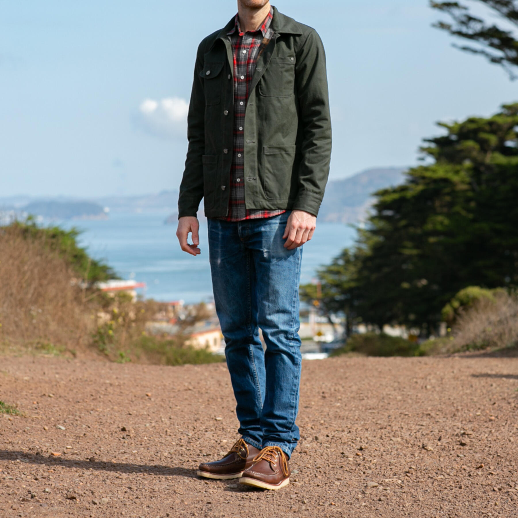 gustin chore coat - olive waxed canvas