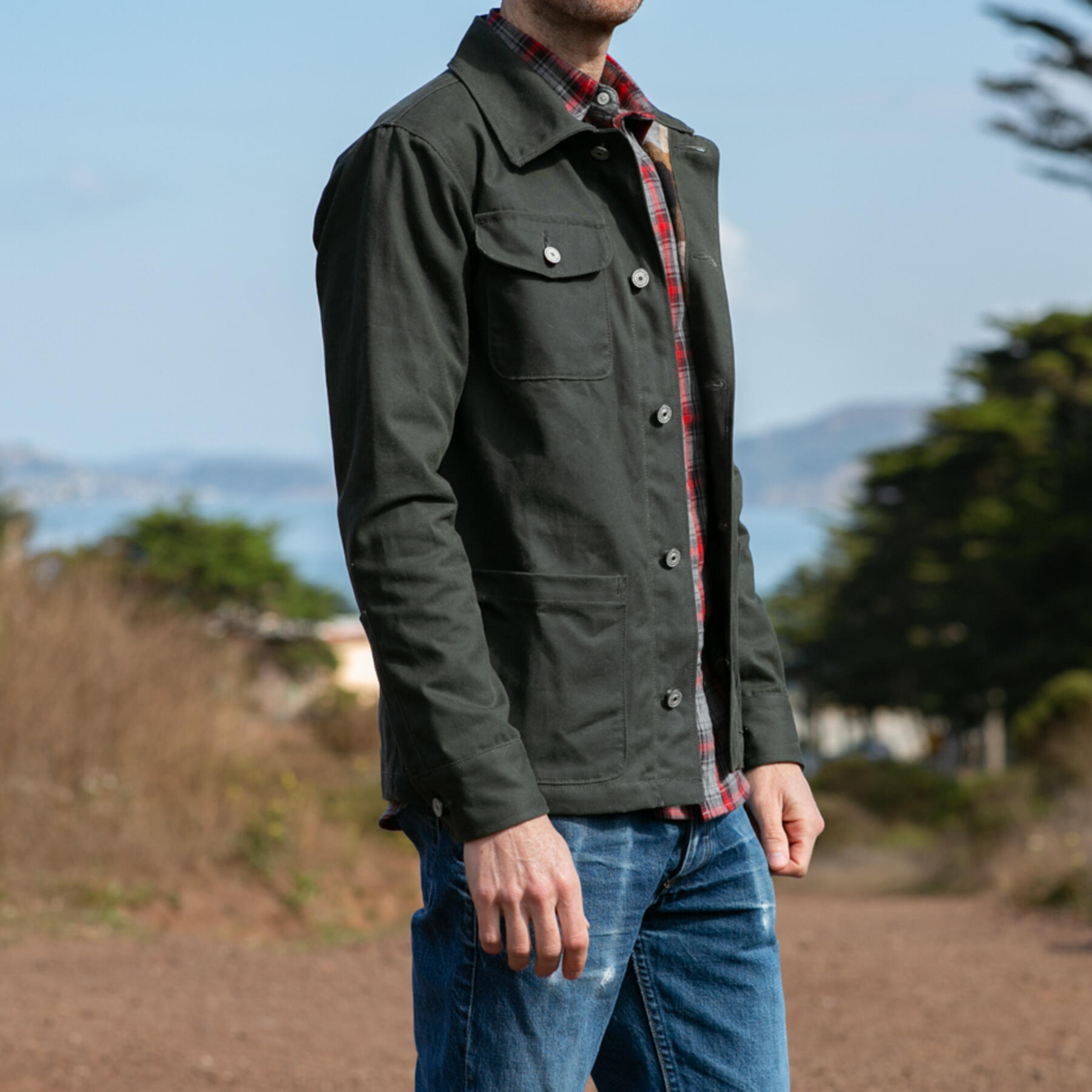 gustin chore coat - olive waxed canvas
