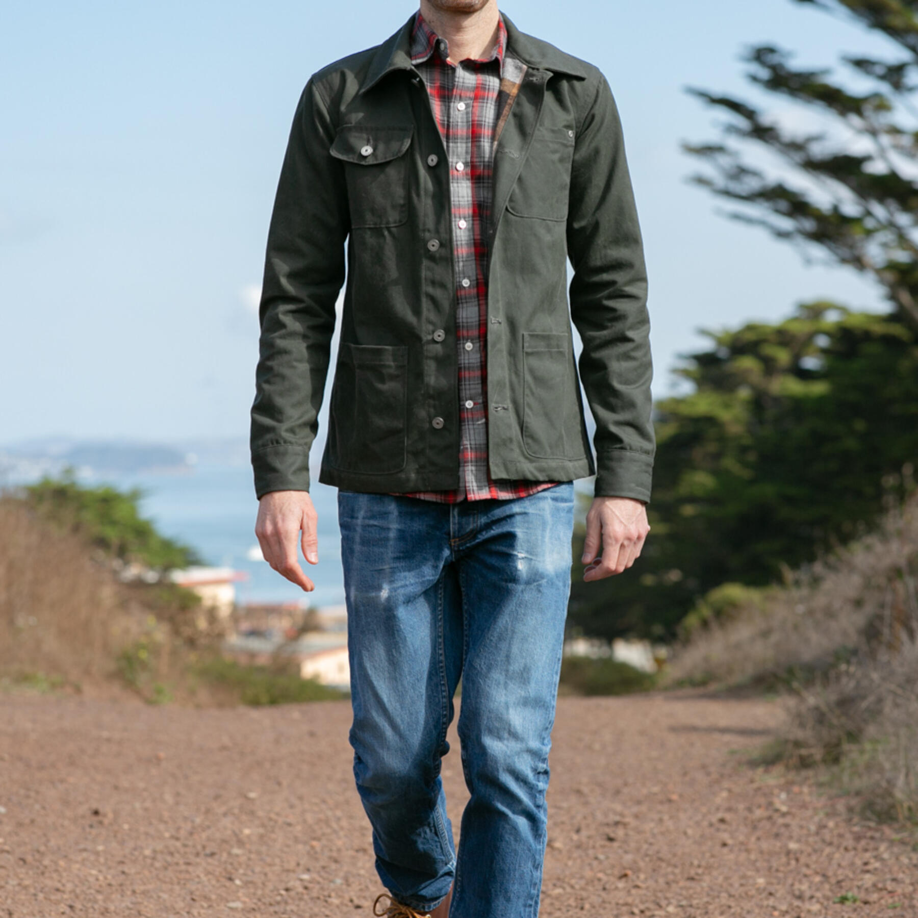 gustin chore coat - olive waxed canvas