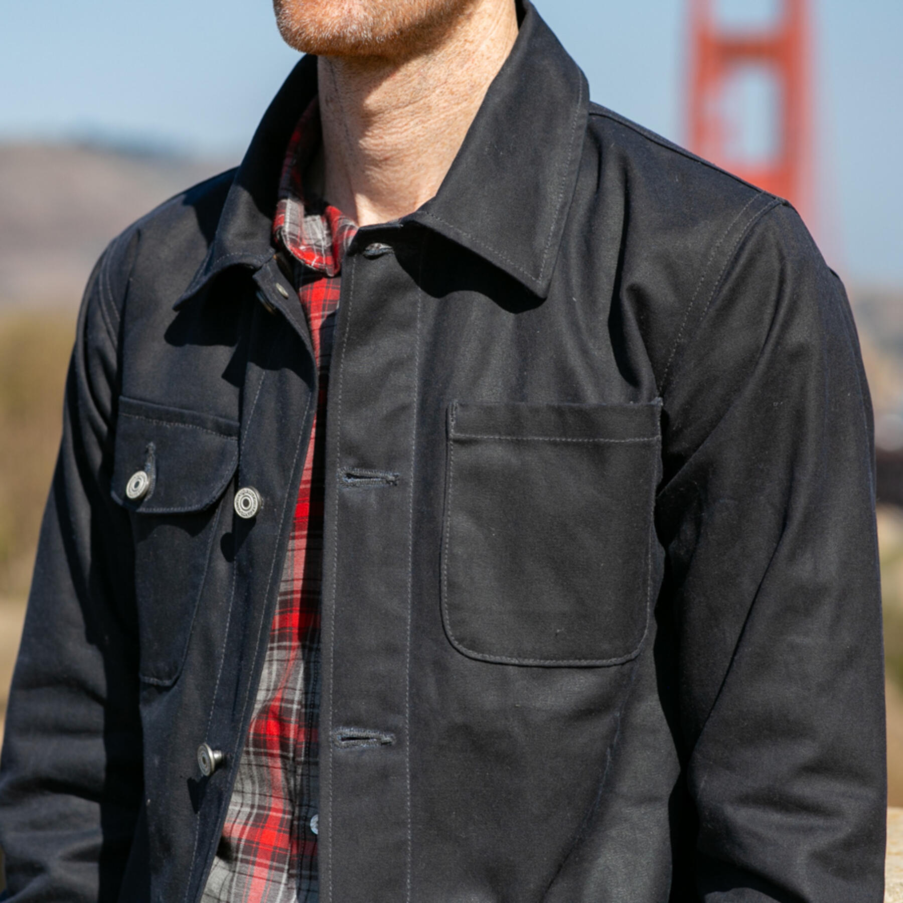 gustin chore coat - navy waxed canvas