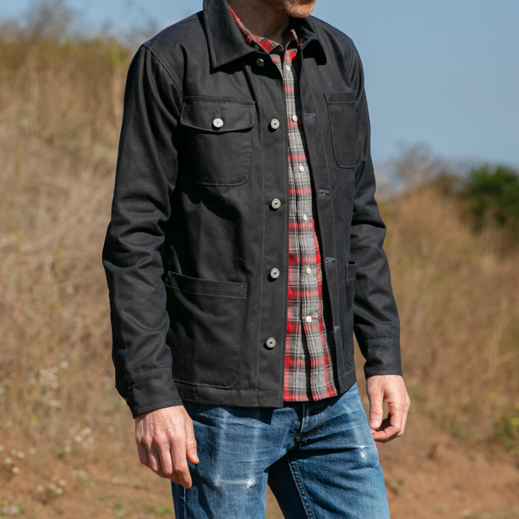 gustin chore coat - navy waxed canvas