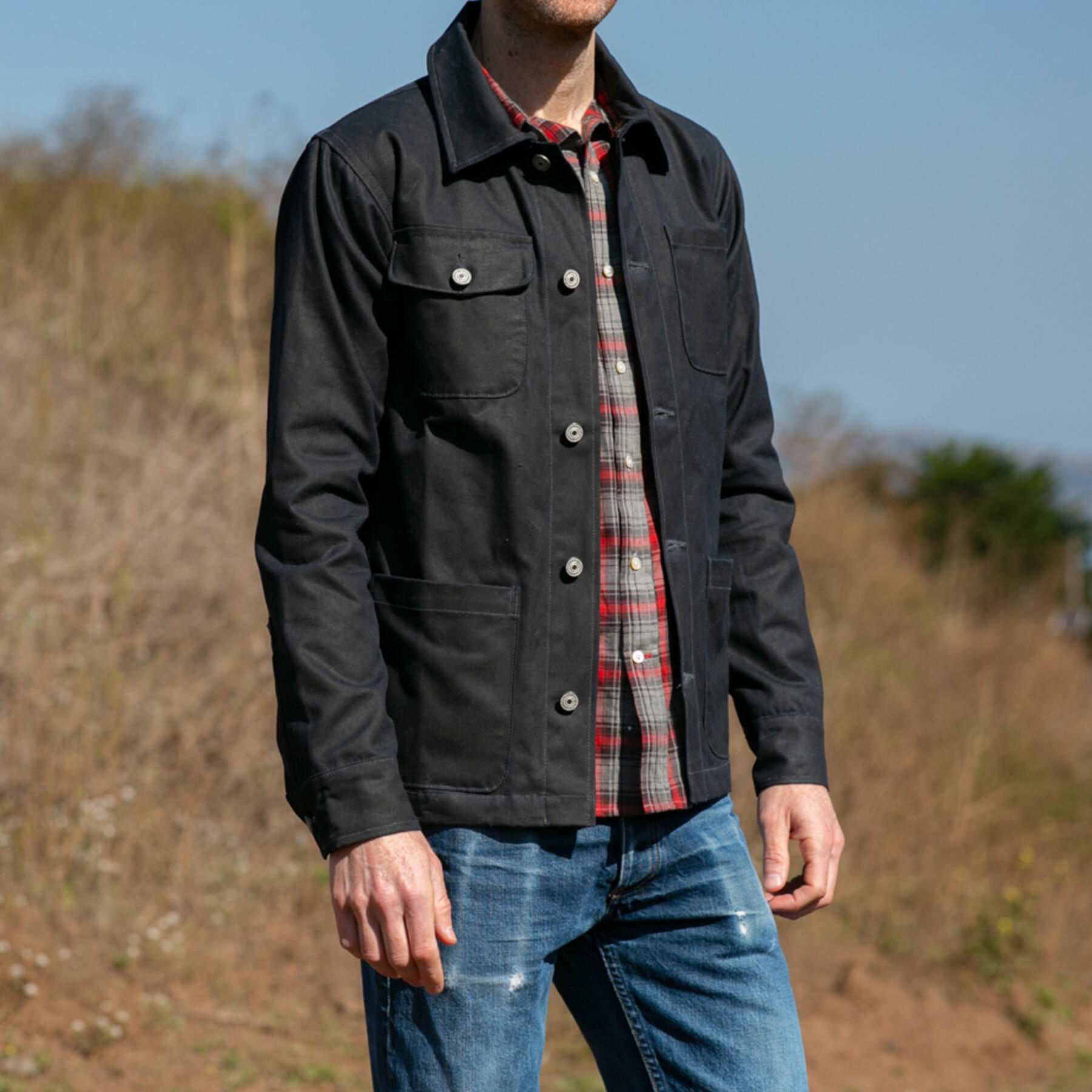 gustin chore coat - navy waxed canvas