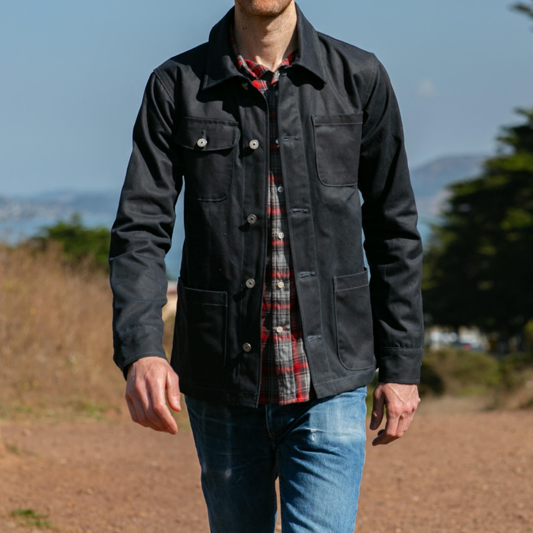gustin chore coat - navy waxed canvas