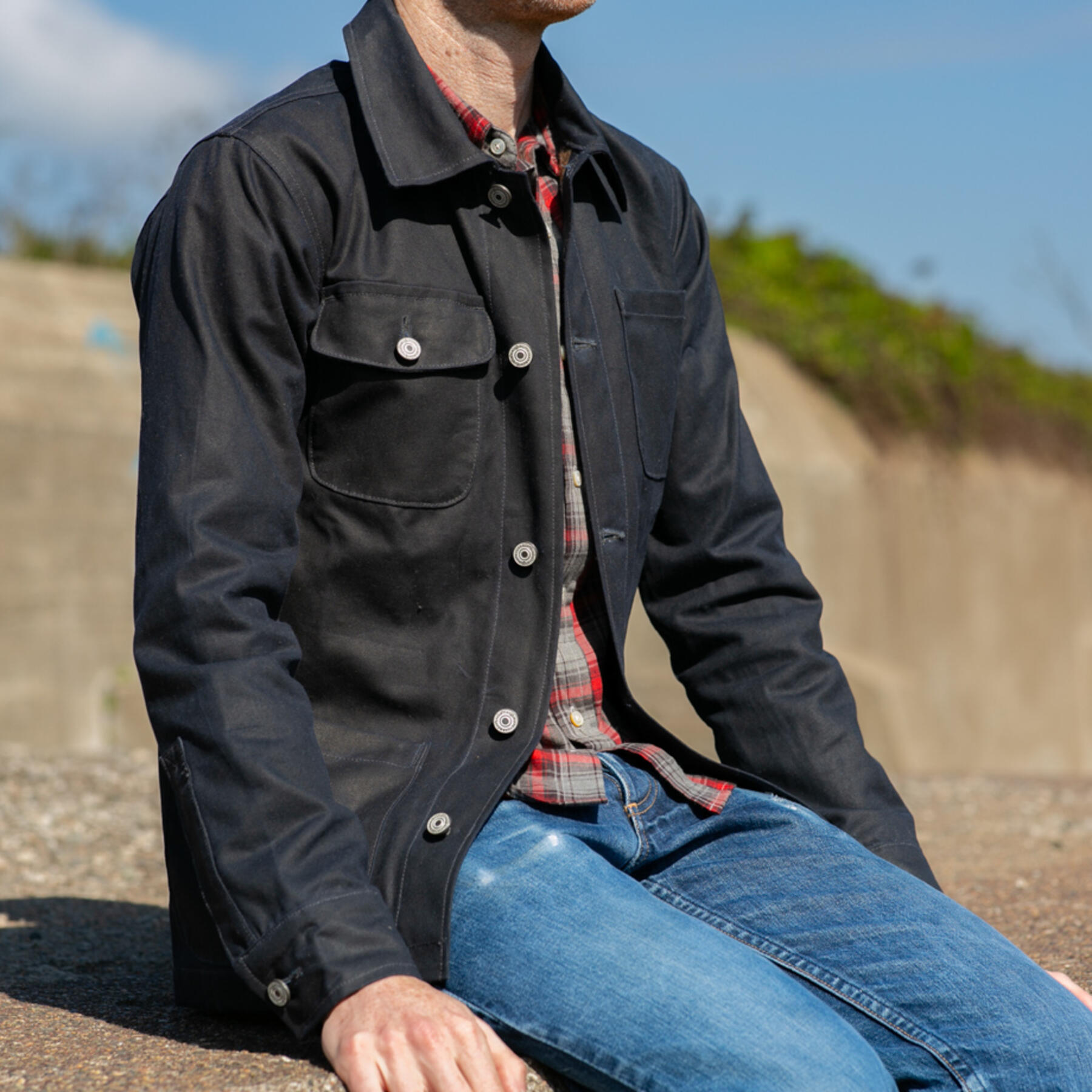 gustin chore coat - navy waxed canvas