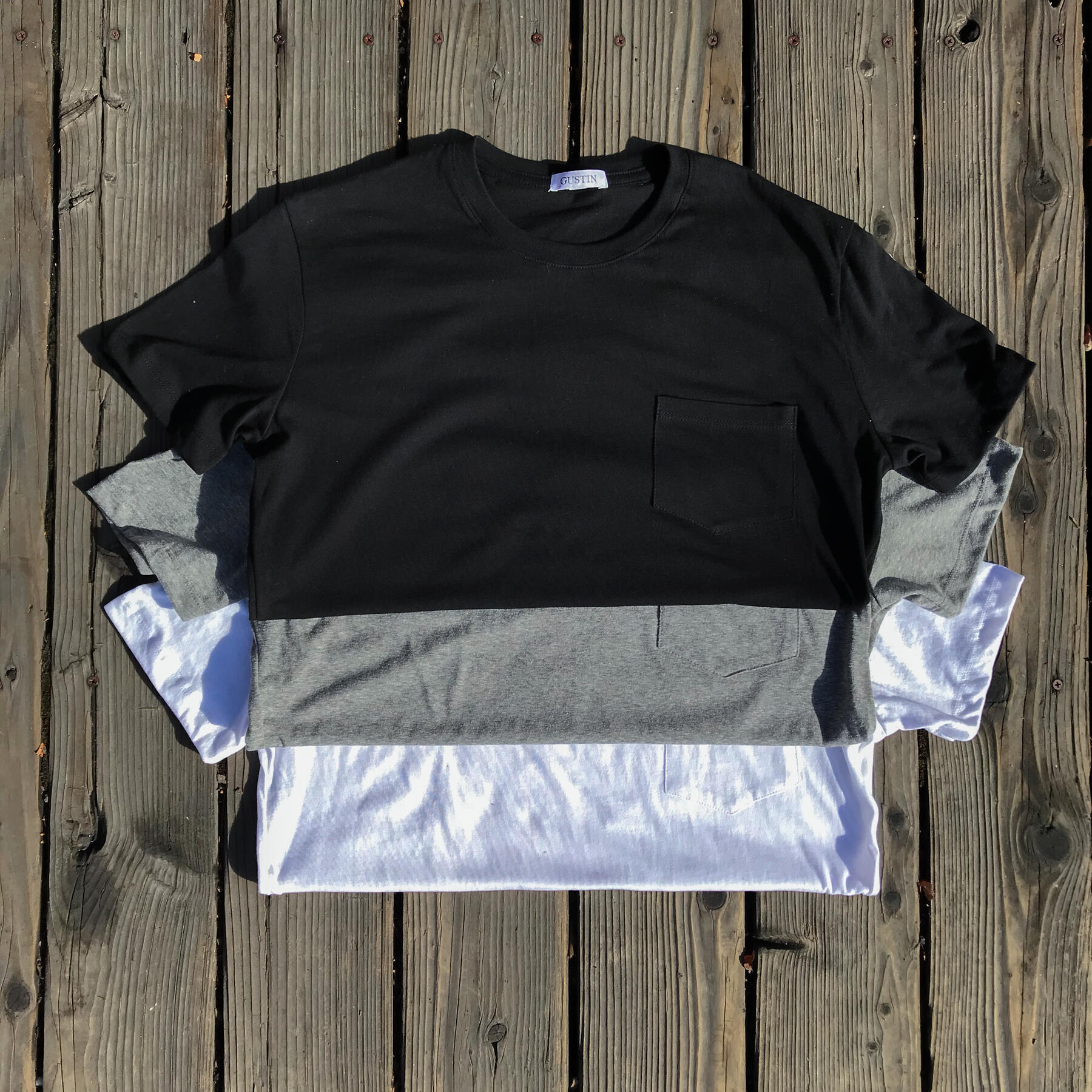 gustin usa pocket t-shirt 3 pack (white, black, heather grey)