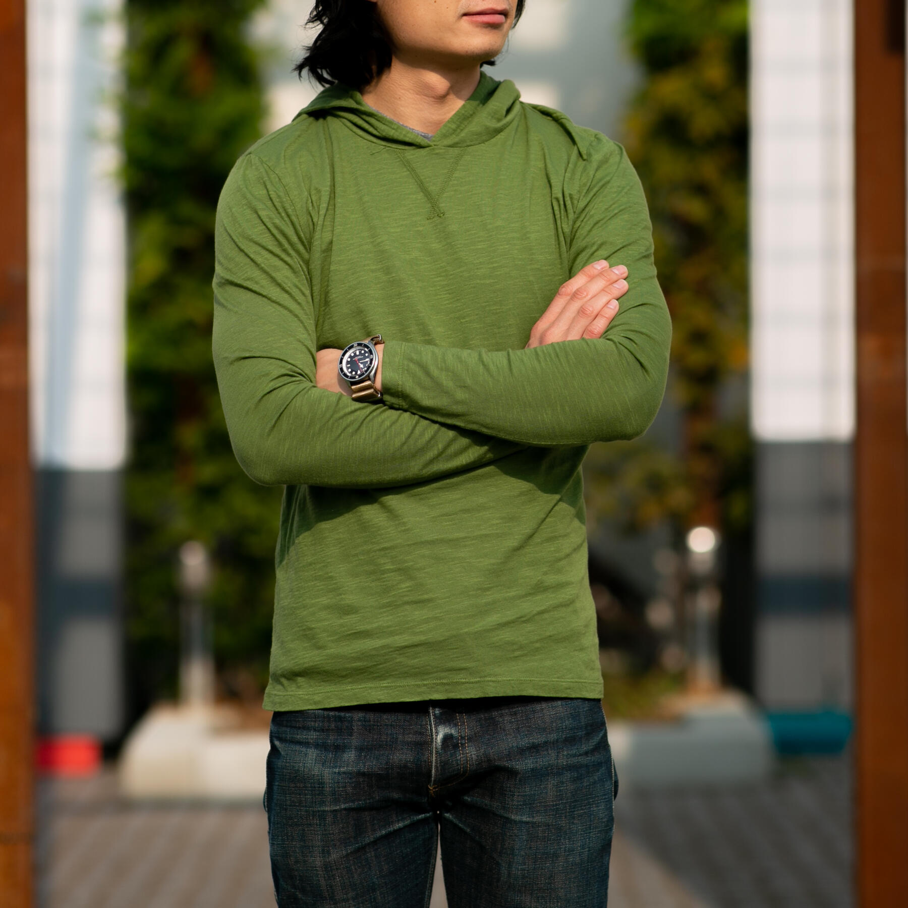 gustin superlight slub hoodie - moss