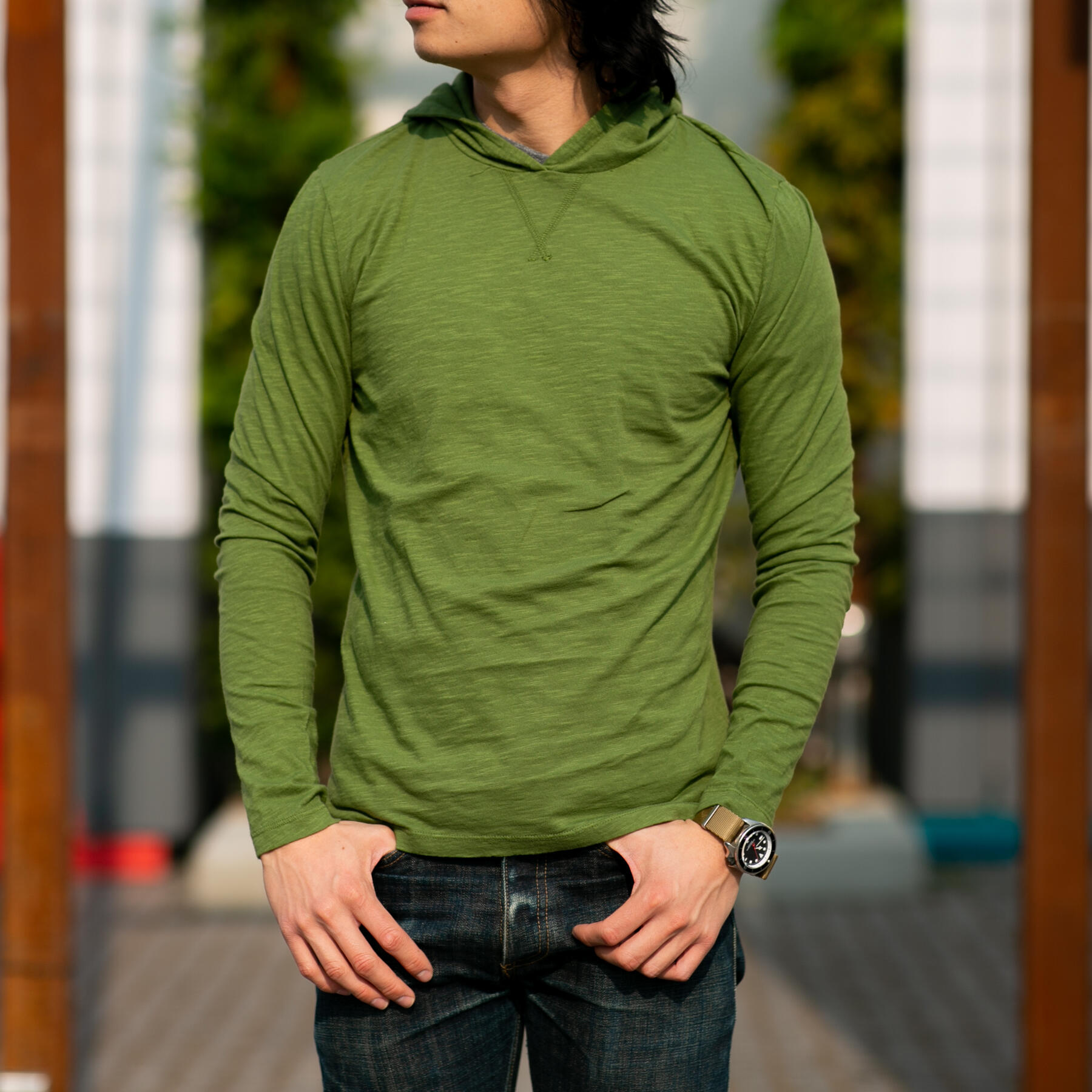 gustin superlight slub hoodie - moss
