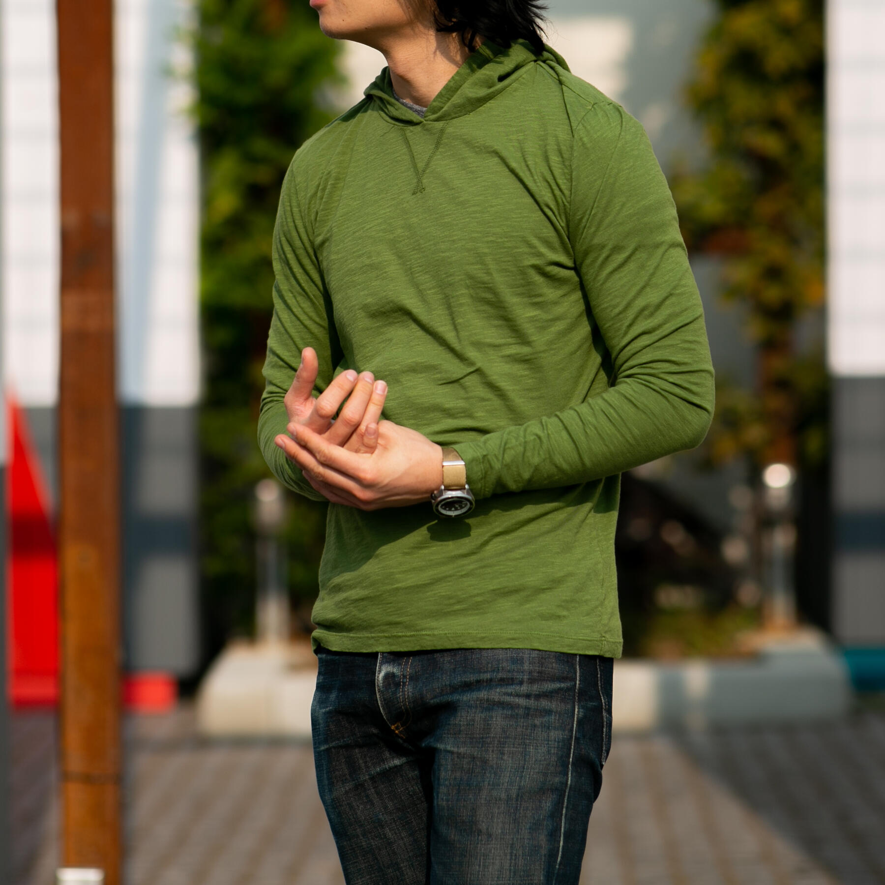 gustin superlight slub hoodie - moss