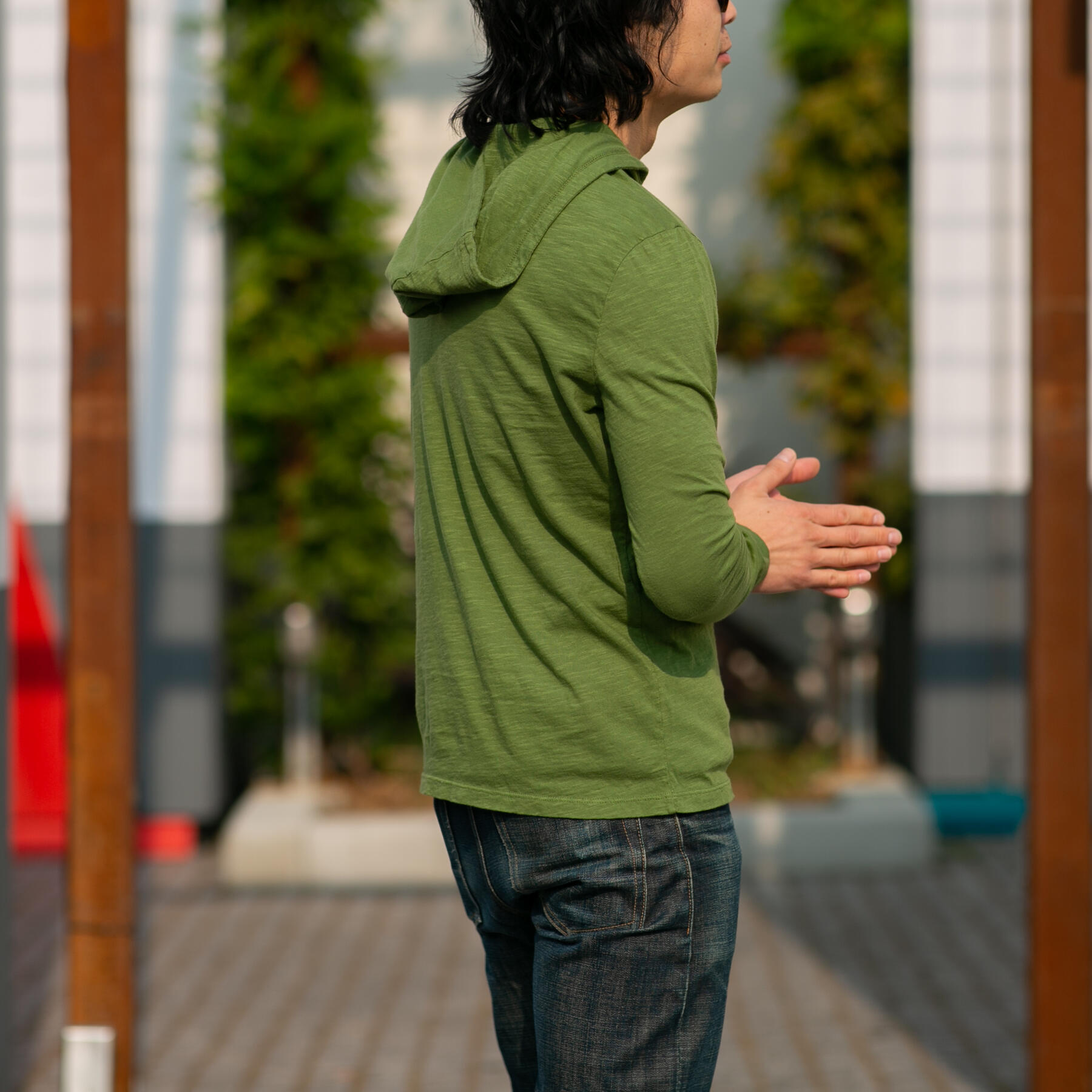 gustin superlight slub hoodie - moss