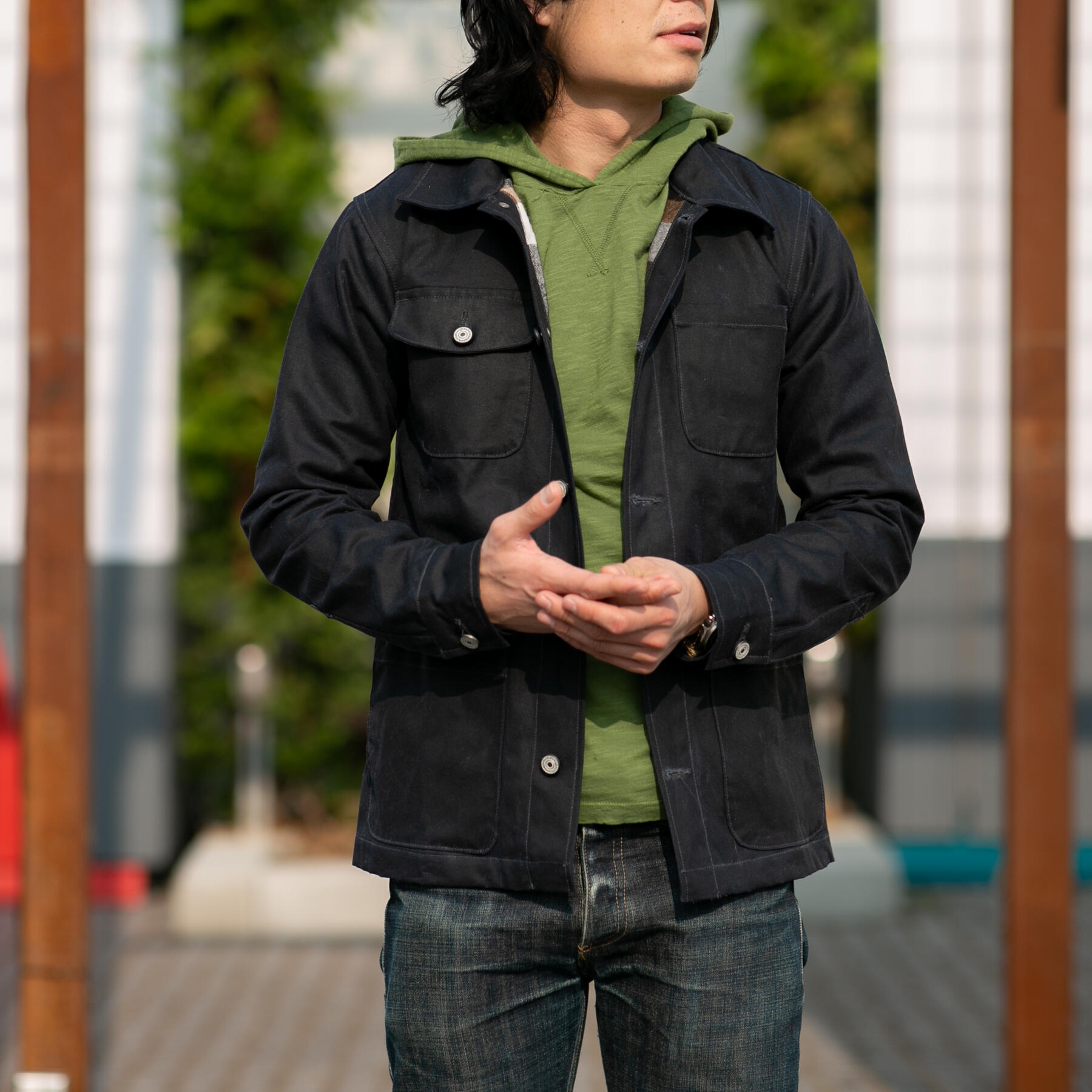 gustin superlight slub hoodie - moss