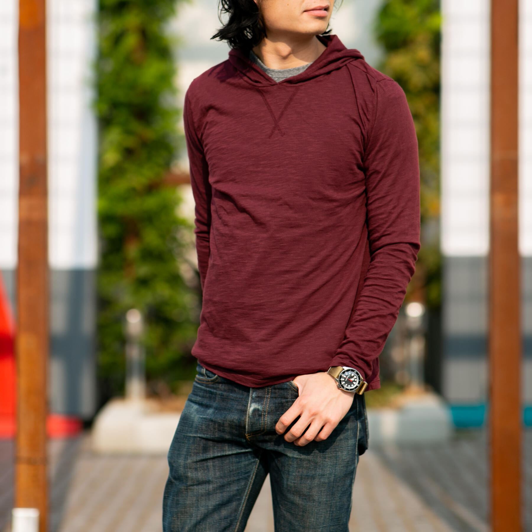 gustin superlight slub hoodie - wine
