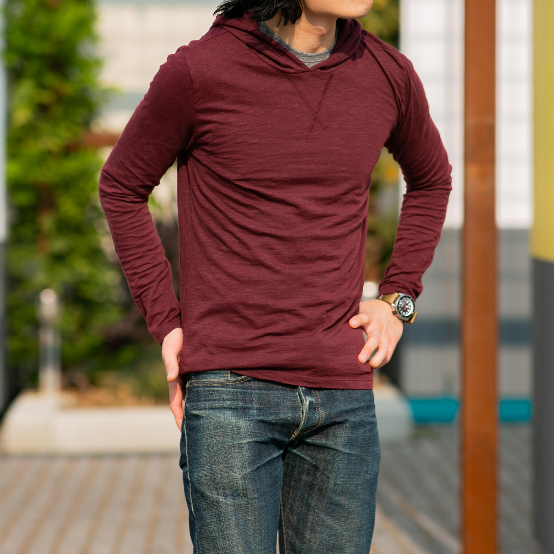 gustin superlight slub hoodie - wine