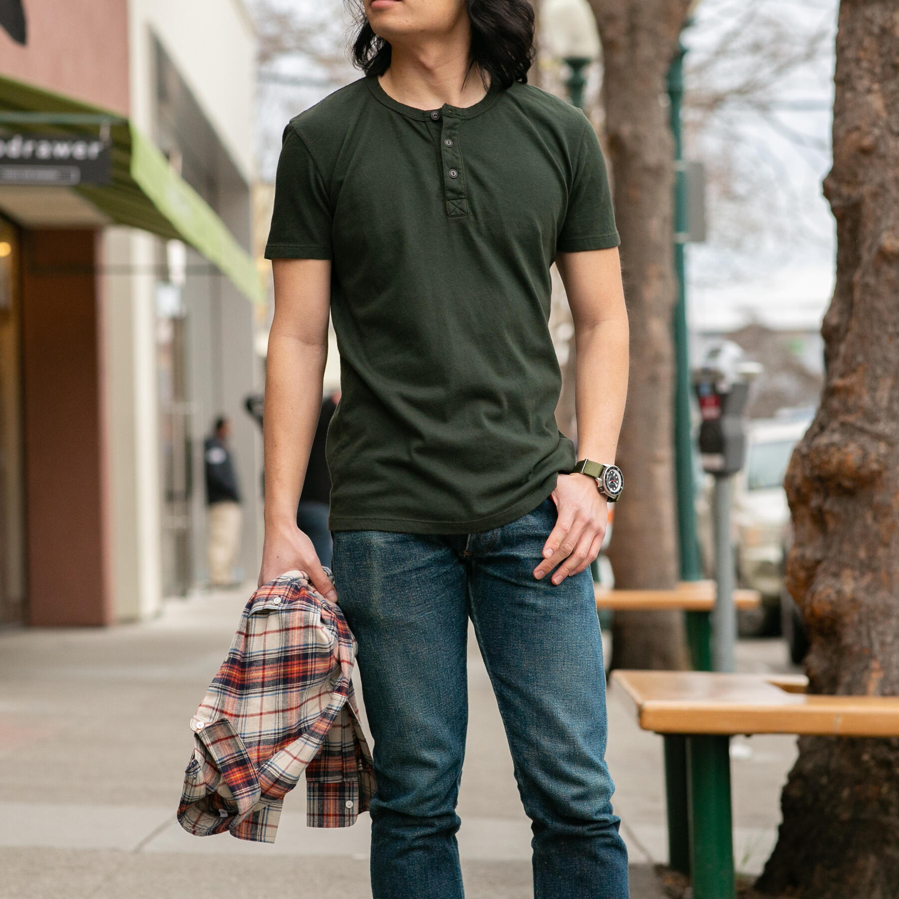 gustin short sleeve henley - dark olive