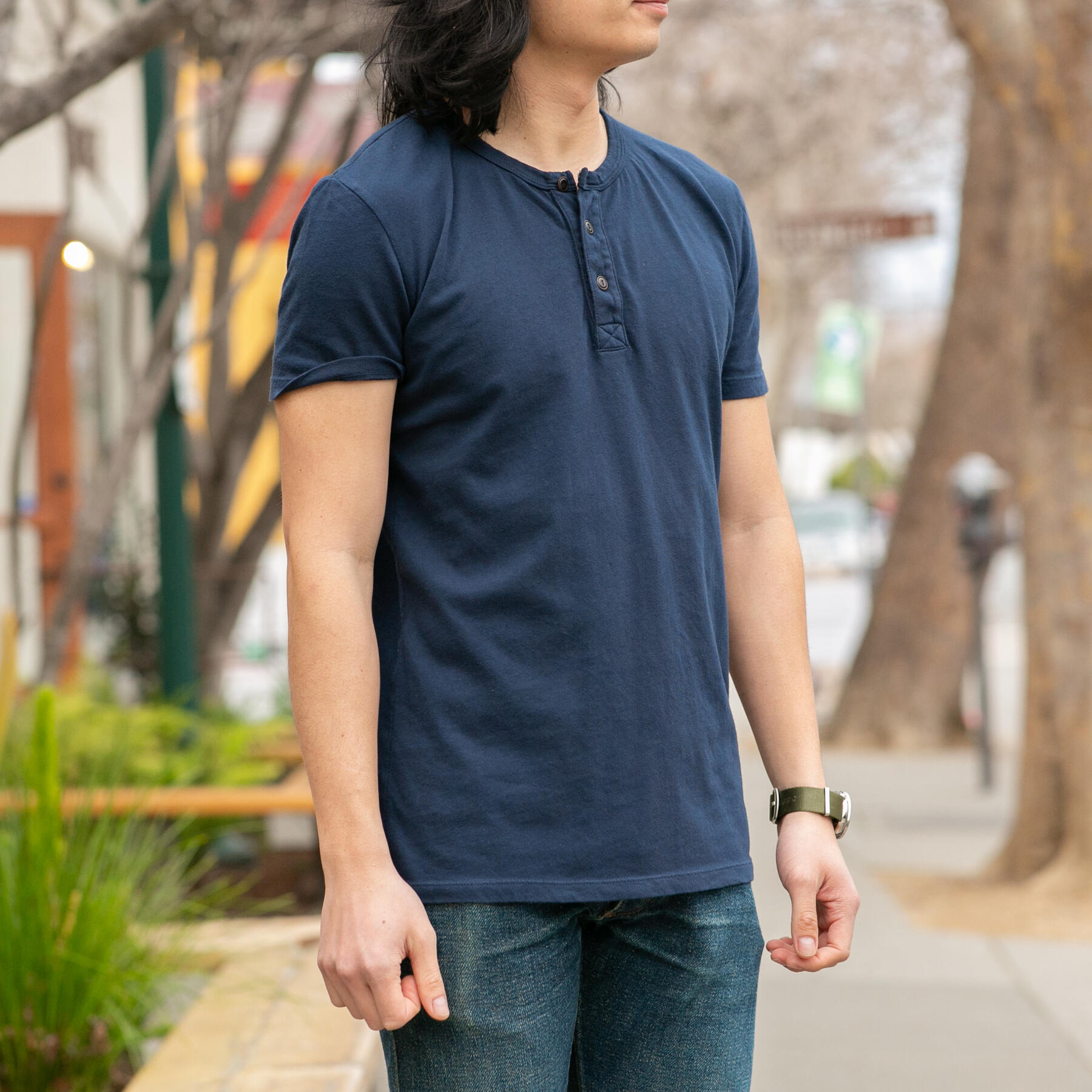 gustin short sleeve henley - navy