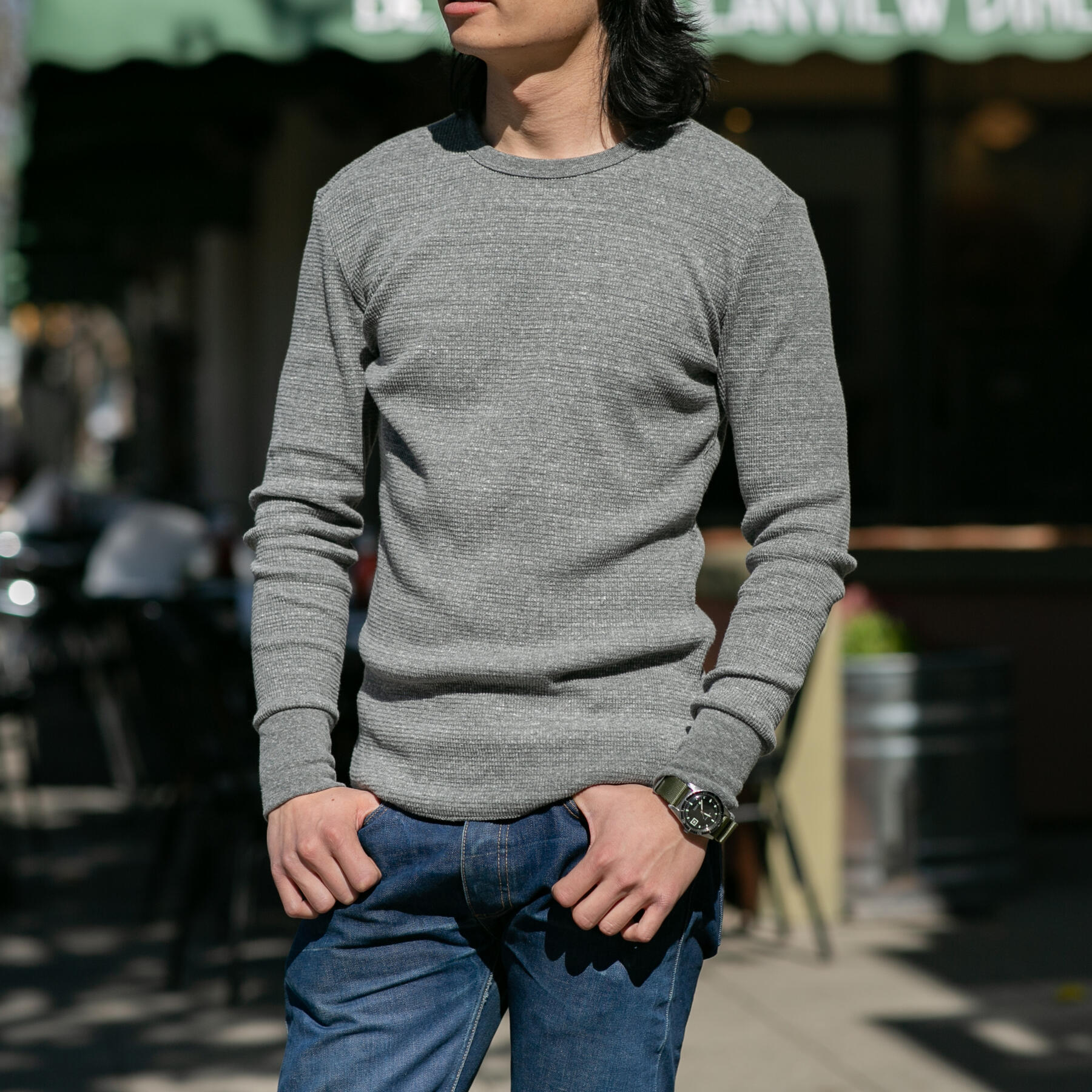 gustin waffle crewneck - heather grey