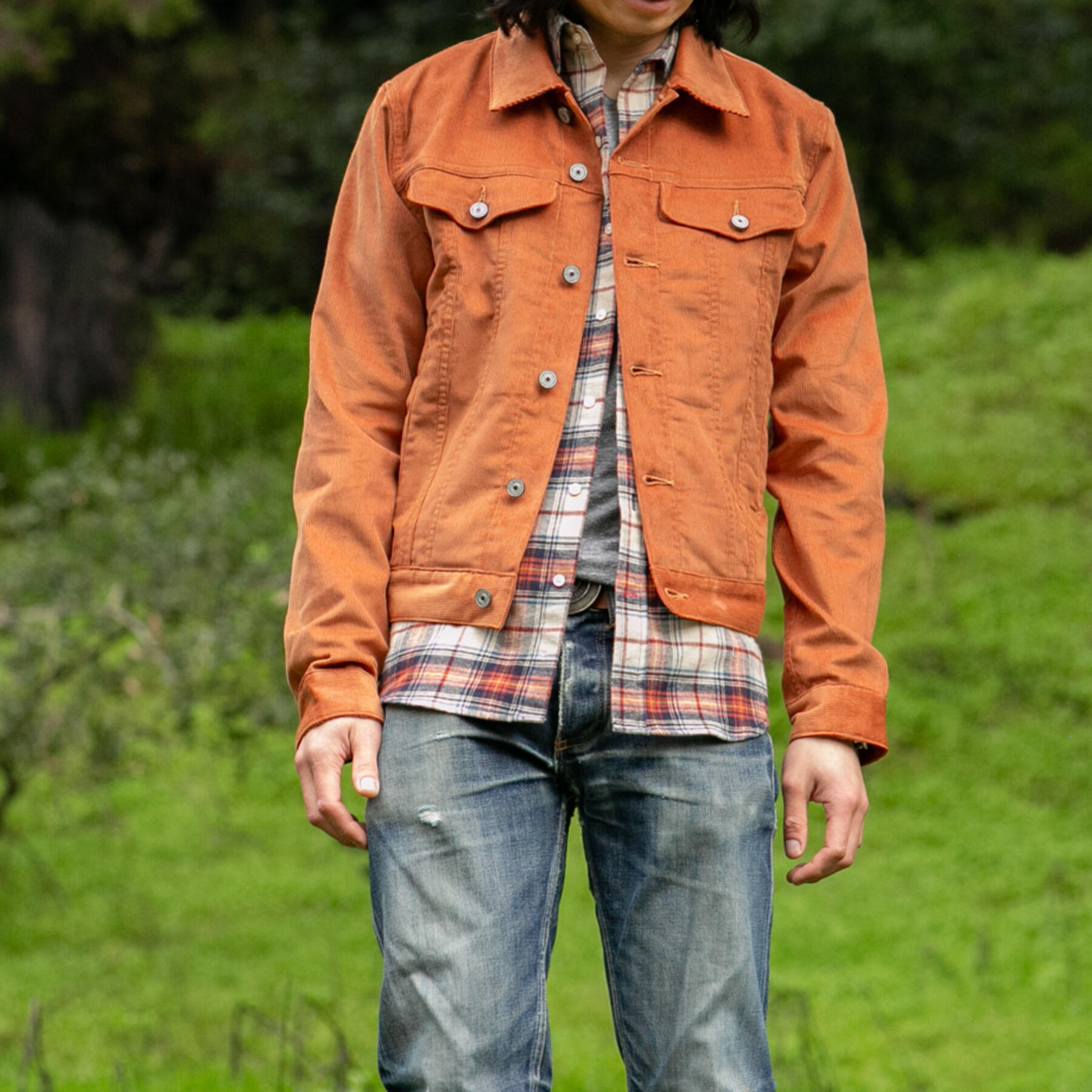 gustin corduroy trucker - orange rust