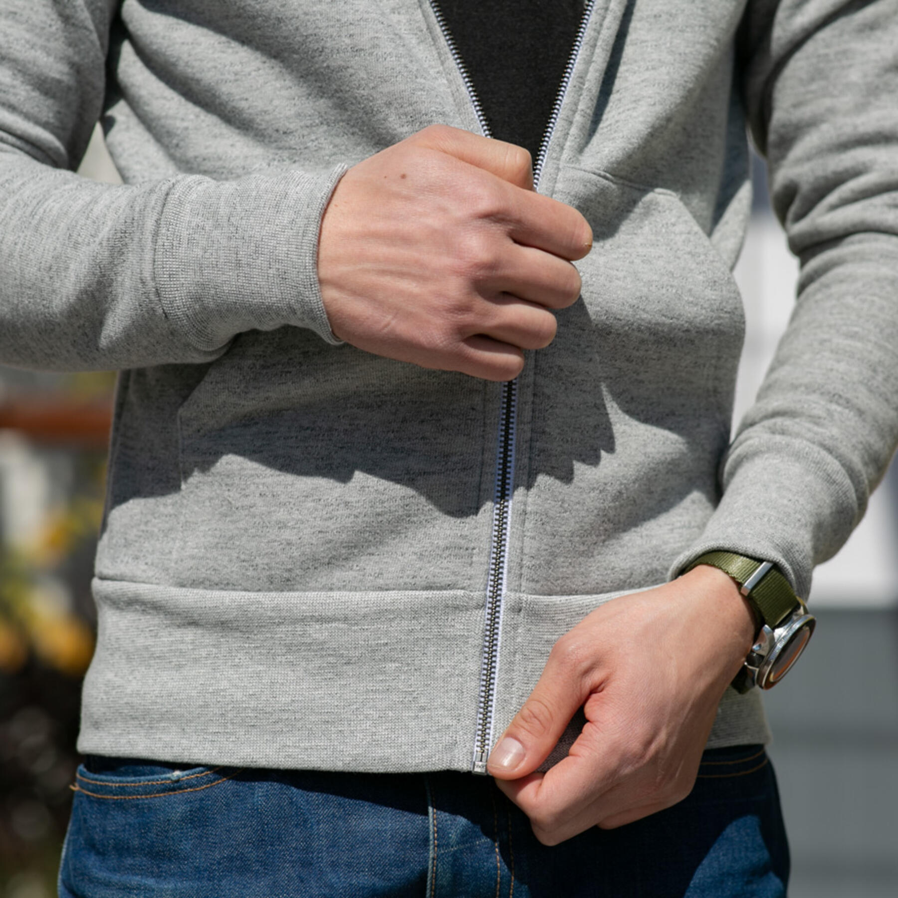 gustin twisted yarn fleece zip hoodie - heather grey