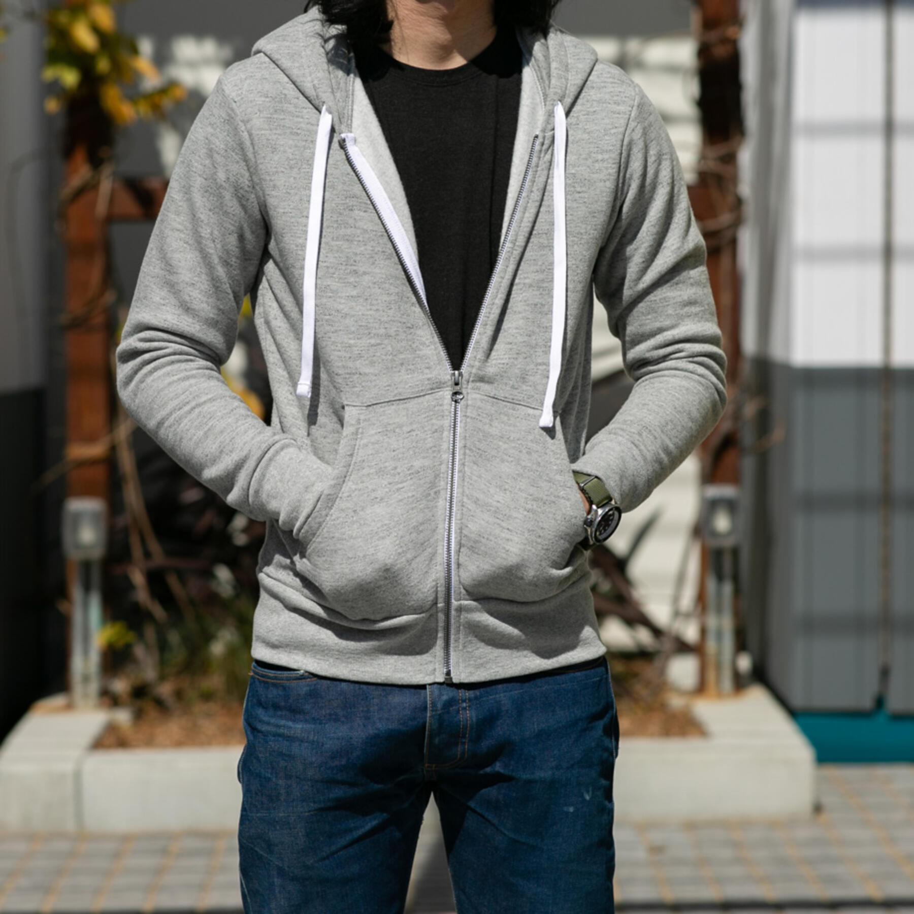 gustin twisted yarn fleece zip hoodie - heather grey