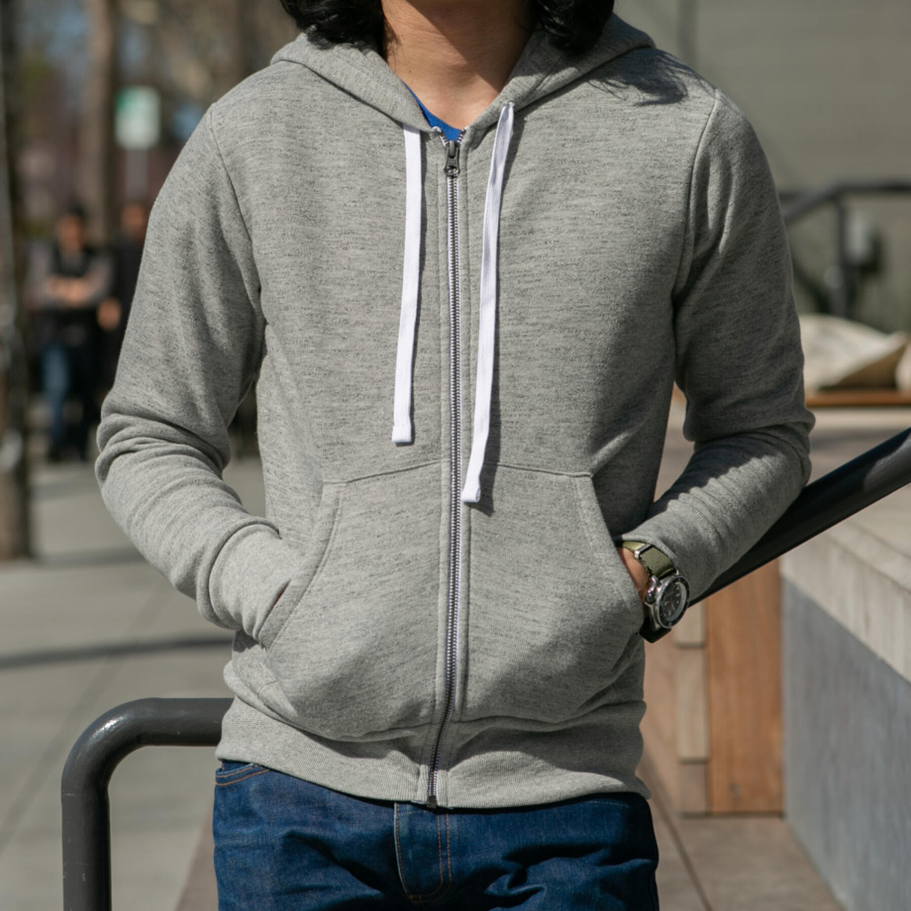 gustin twisted yarn fleece zip hoodie - heather grey