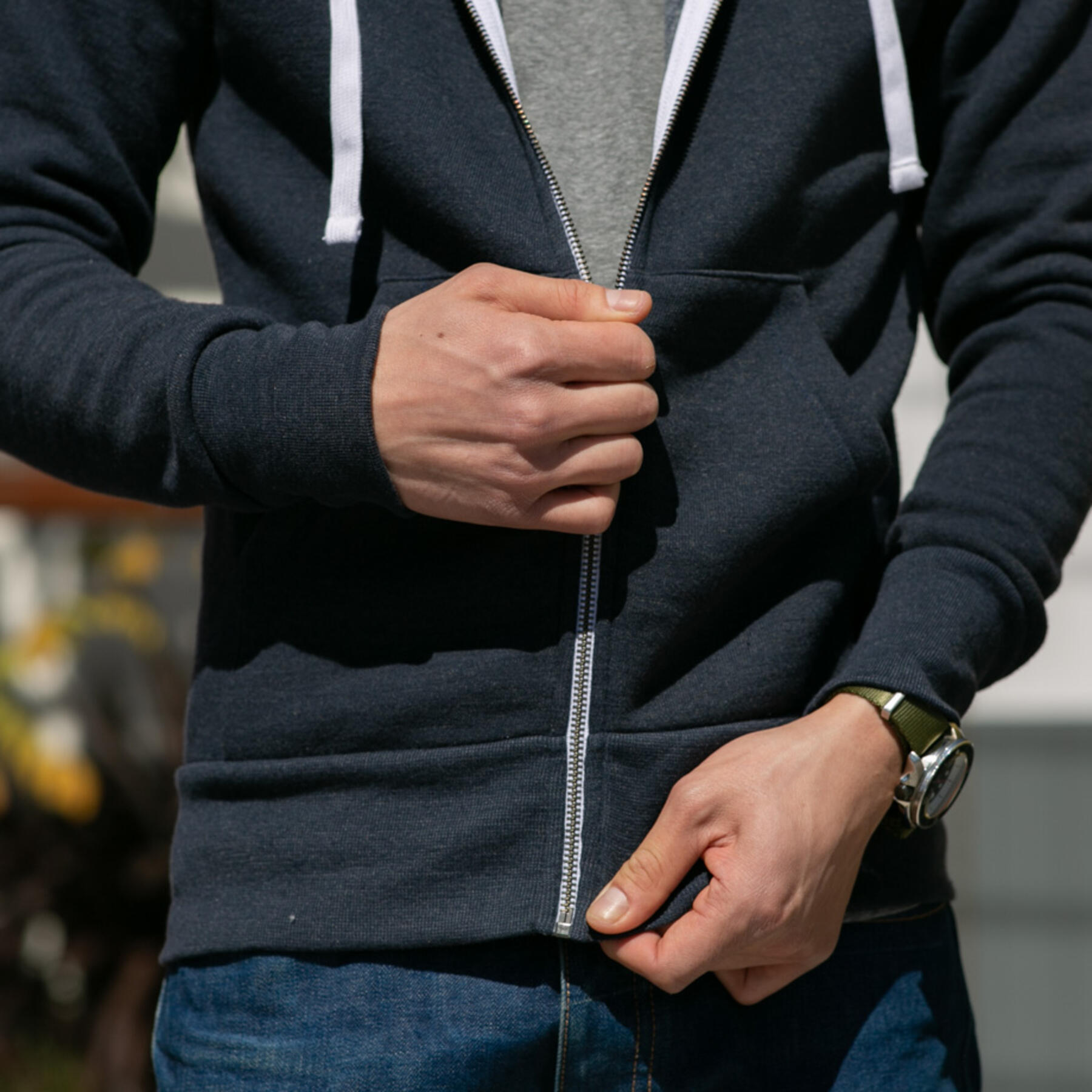 gustin twisted yarn fleece zip hoodie - navy