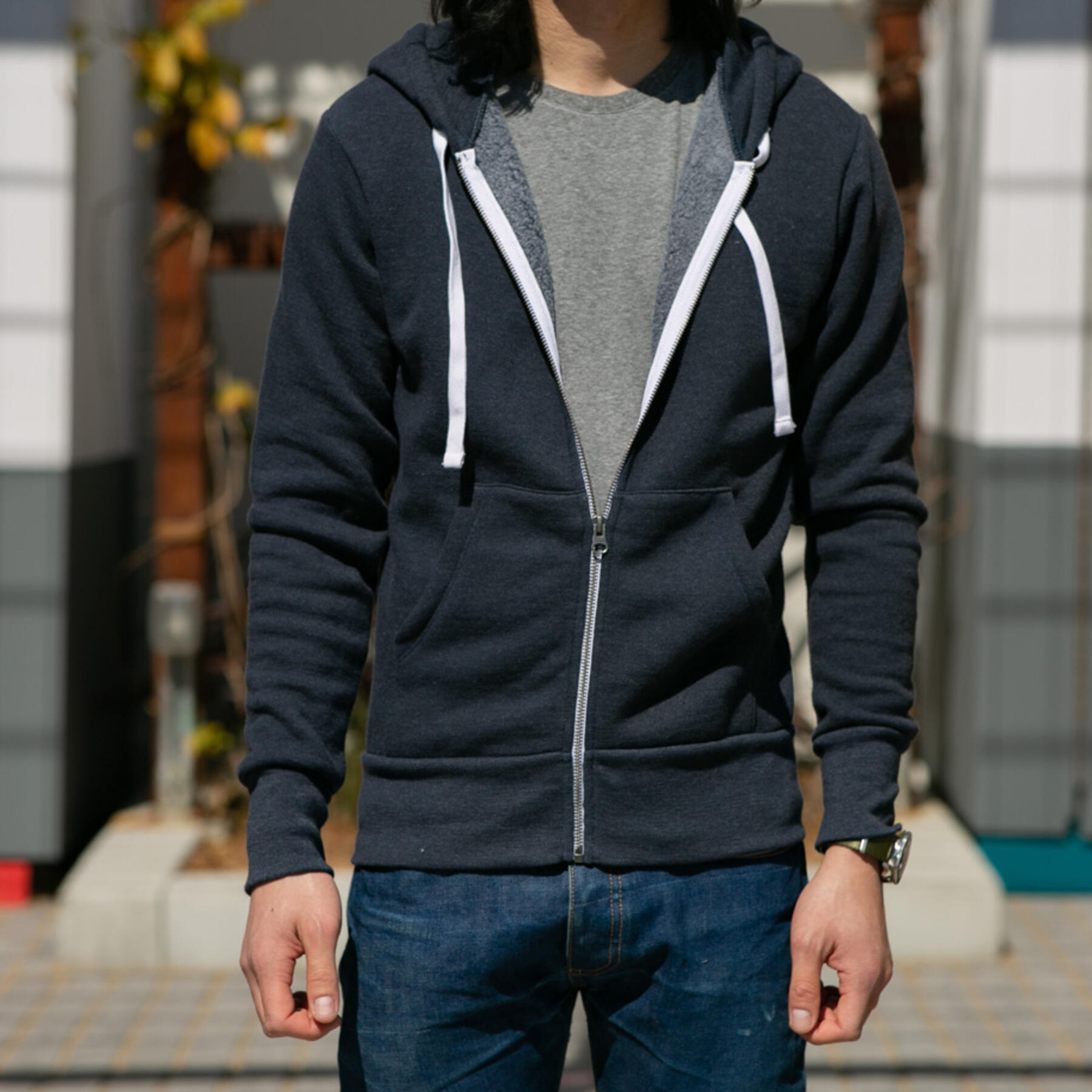 gustin twisted yarn fleece zip hoodie - navy