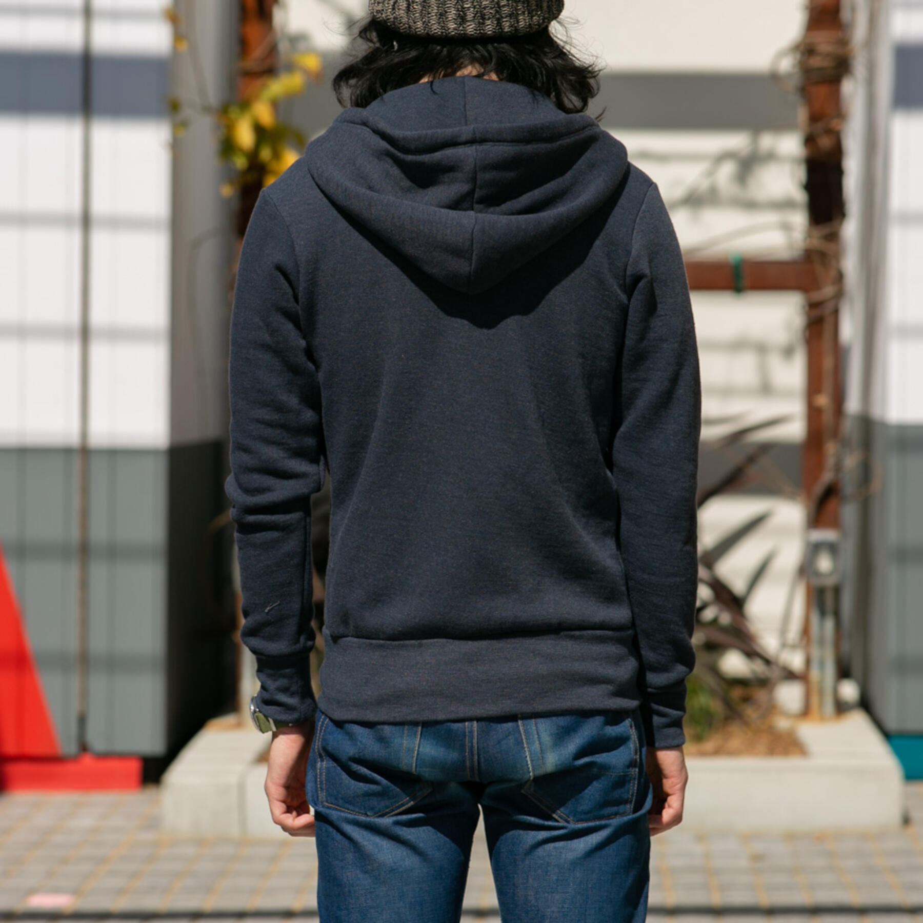 gustin twisted yarn fleece zip hoodie - navy