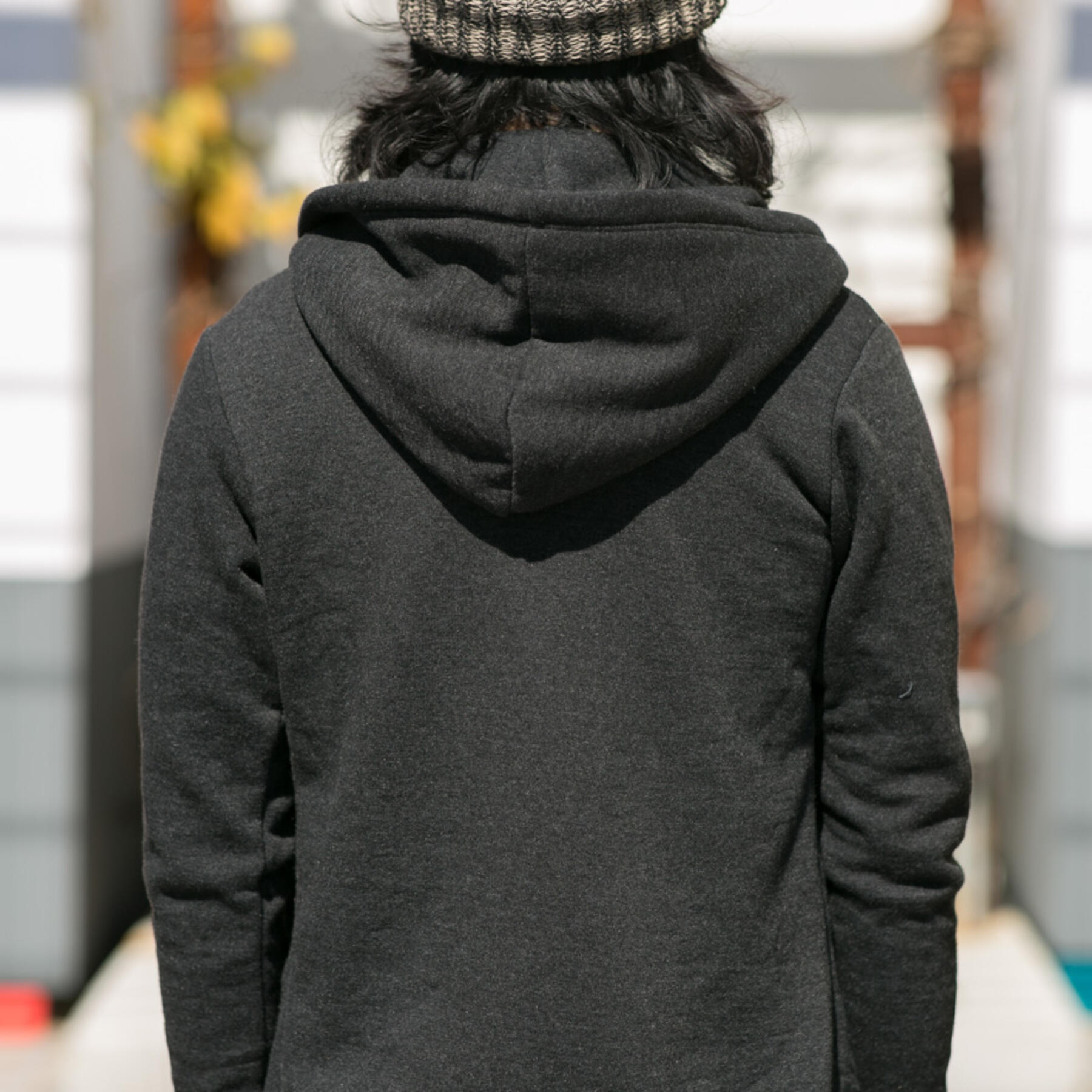 gustin twisted yarn fleece zip hoodie - black