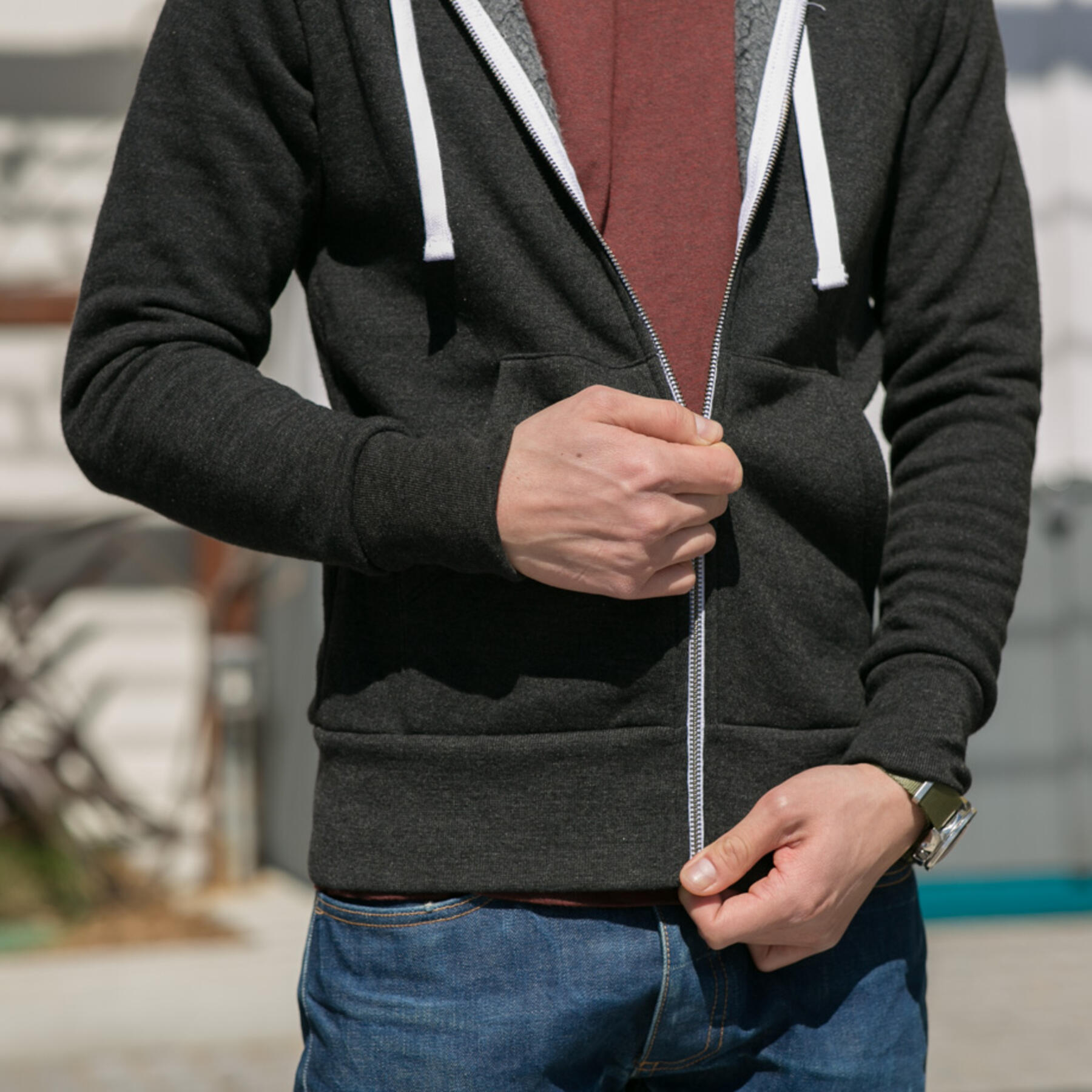 gustin twisted yarn fleece zip hoodie - black