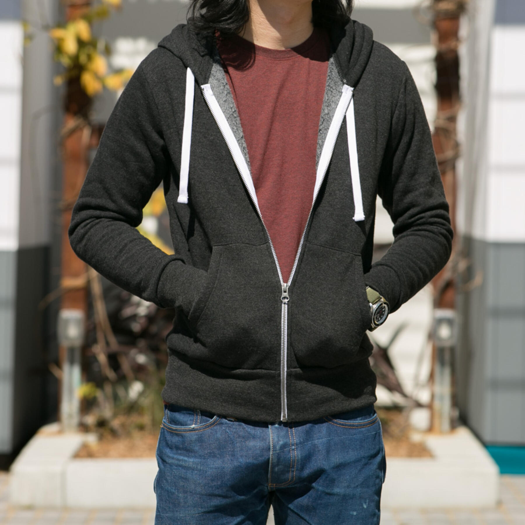 gustin twisted yarn fleece zip hoodie - black