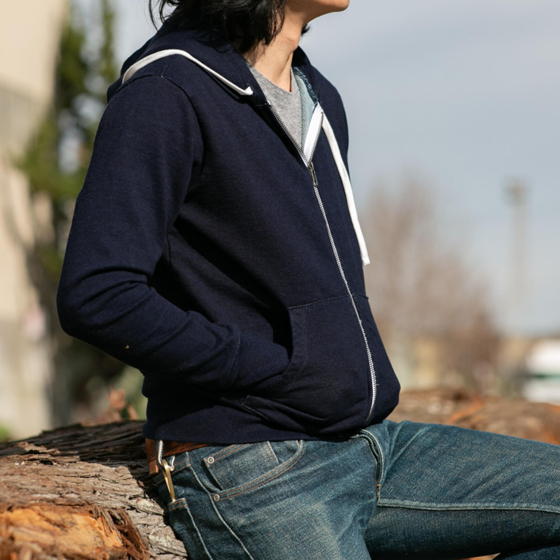 gustin dark indigo zip hoodie