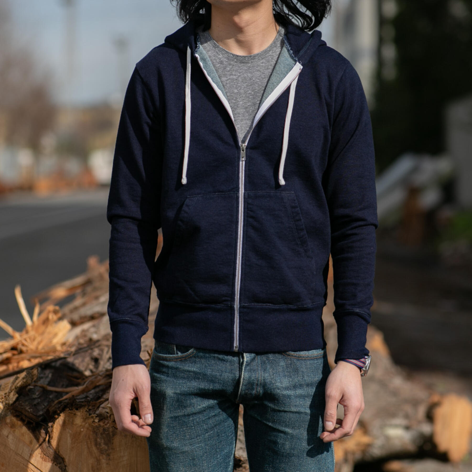gustin dark indigo zip hoodie