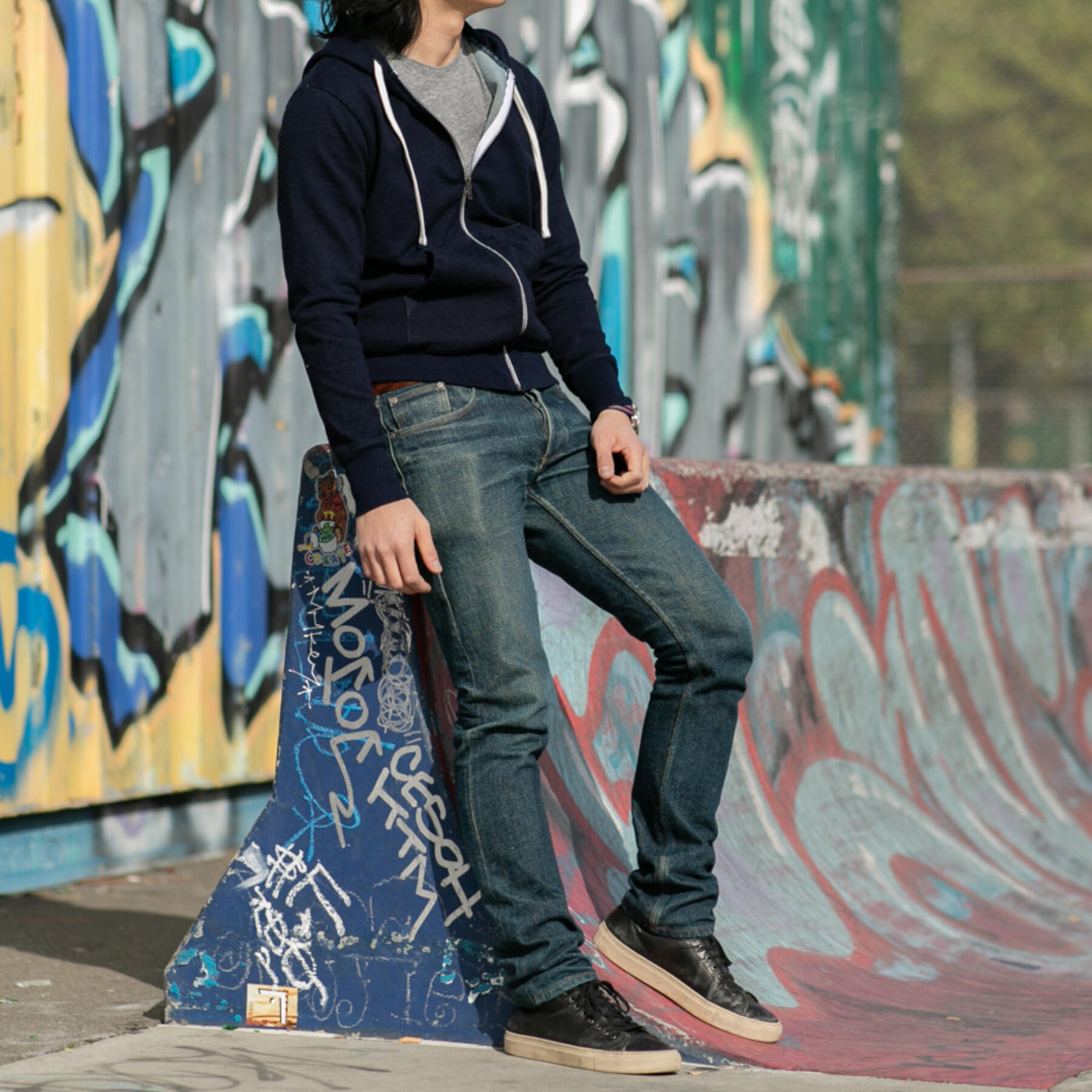 gustin dark indigo zip hoodie