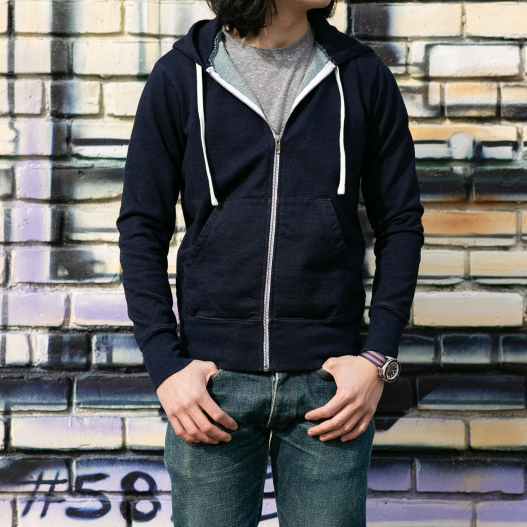 gustin dark indigo zip hoodie