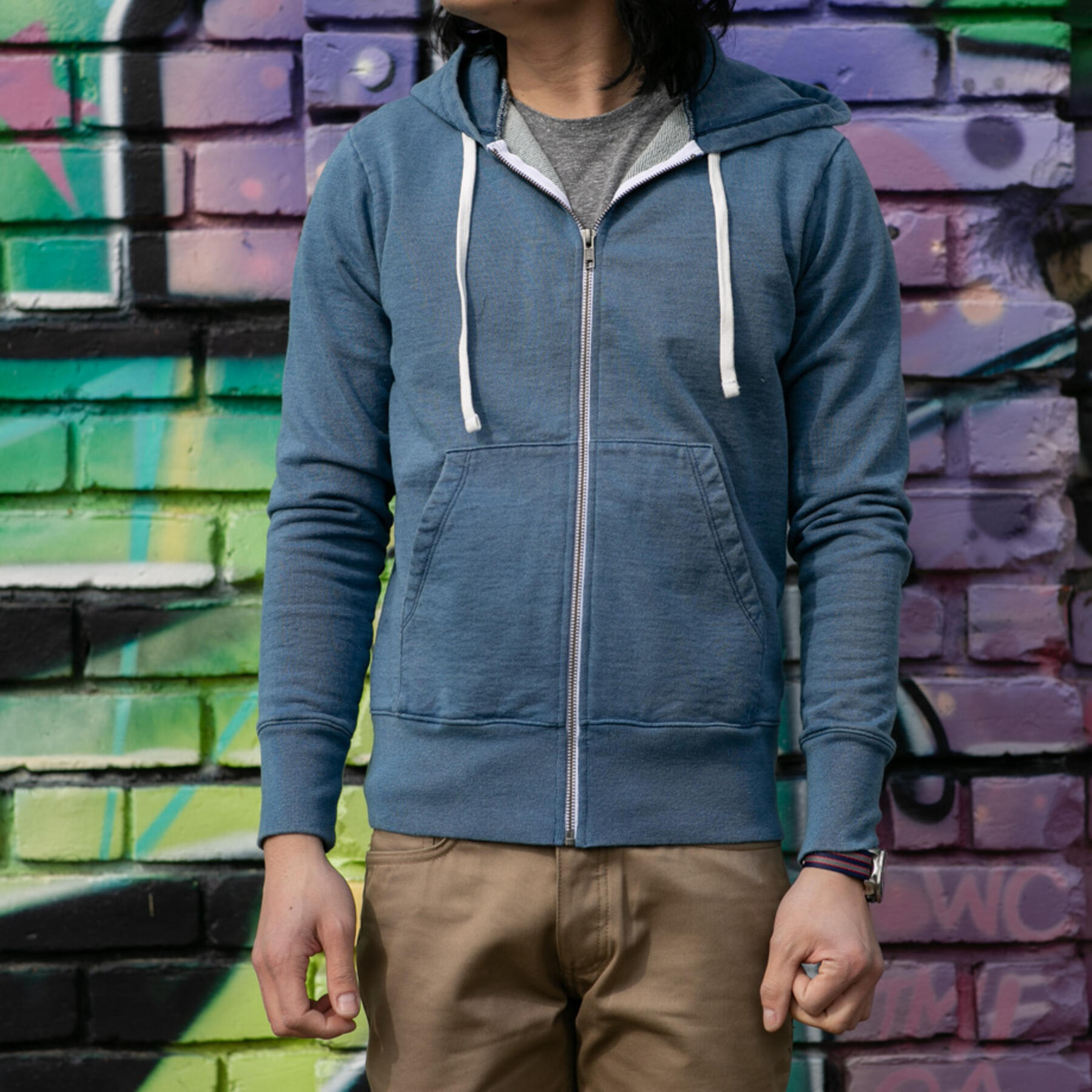 gustin vintage indigo zip hoodie